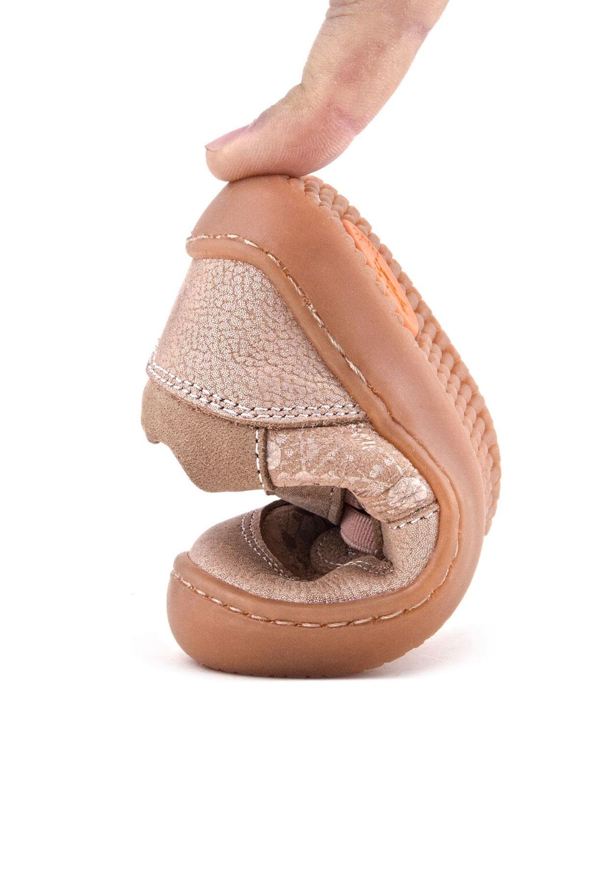 Bob Hakiki Deri Pudra Simli Barefoot Cırtlı Lastikli Bebek Sneaker Ayakkabı - Görsel 6