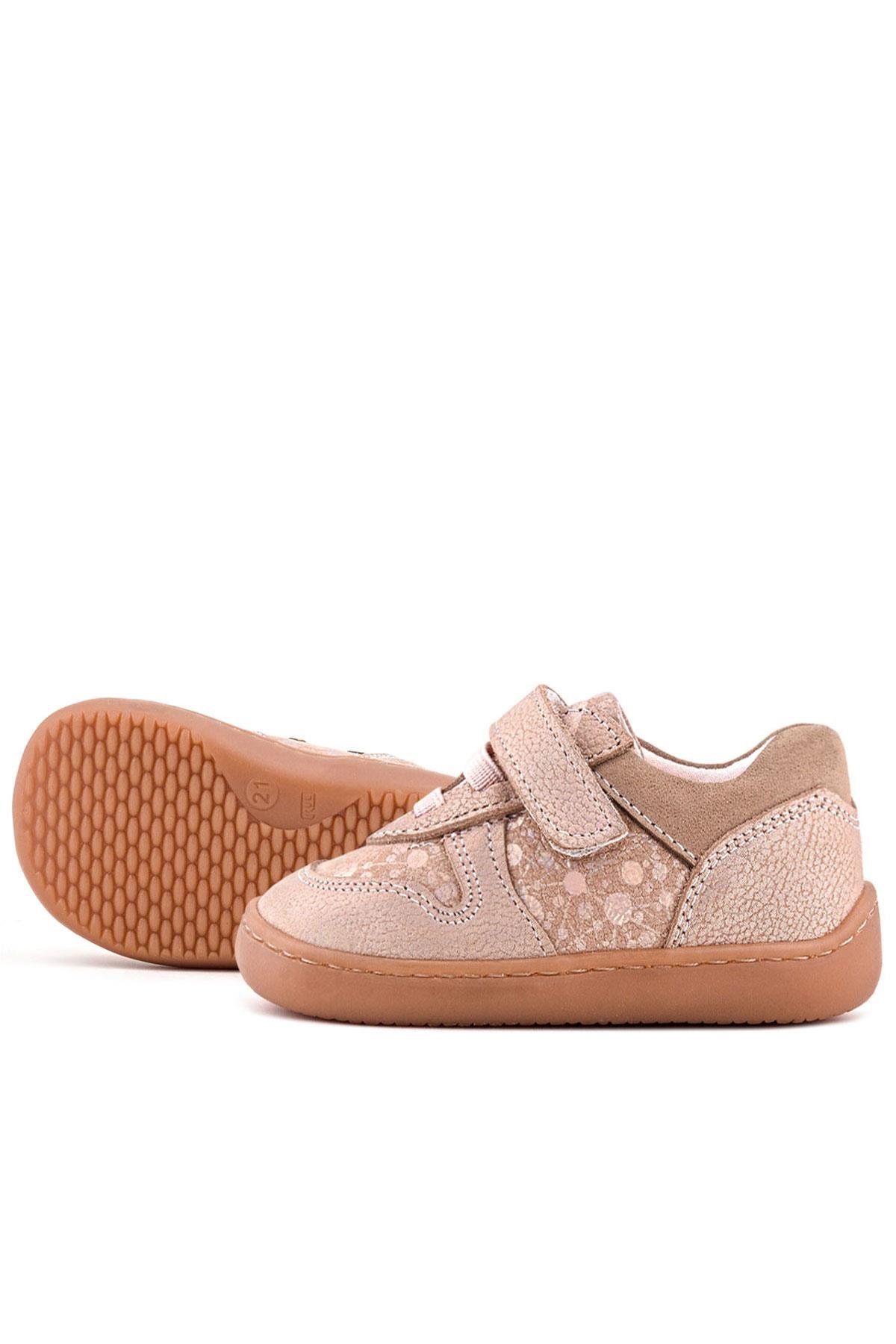 Bob Hakiki Deri Pudra Simli Barefoot Cırtlı Lastikli Bebek Sneaker Ayakkabı - Görsel 7