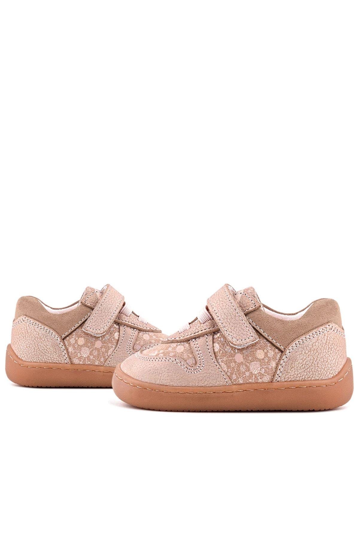 Bob Hakiki Deri Pudra Simli Barefoot Cırtlı Lastikli Bebek Sneaker Ayakkabı - Görsel 8