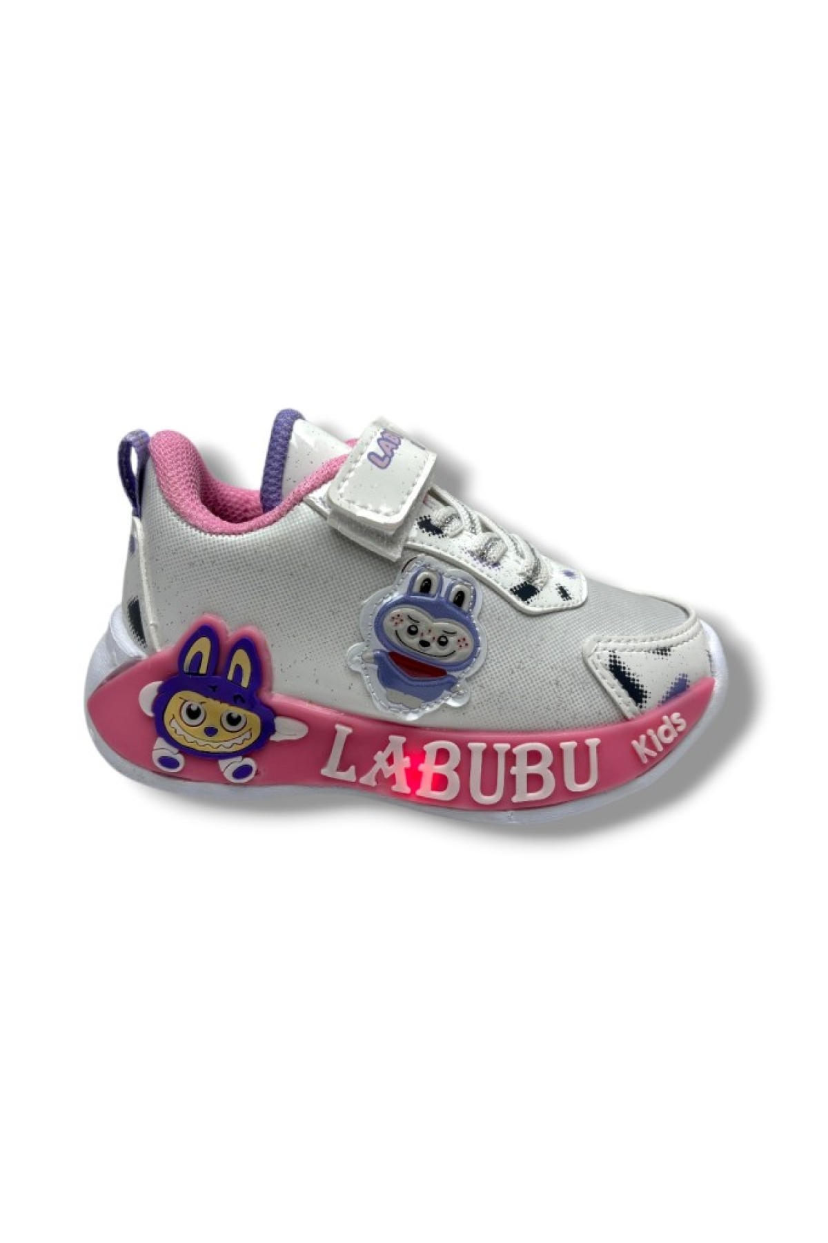 Labubu 624-26 Simli Parlak Deri Işıklı Anatomik Kız Çocuk Sneaker Beyaz Pembe 22-25 - Görsel 3