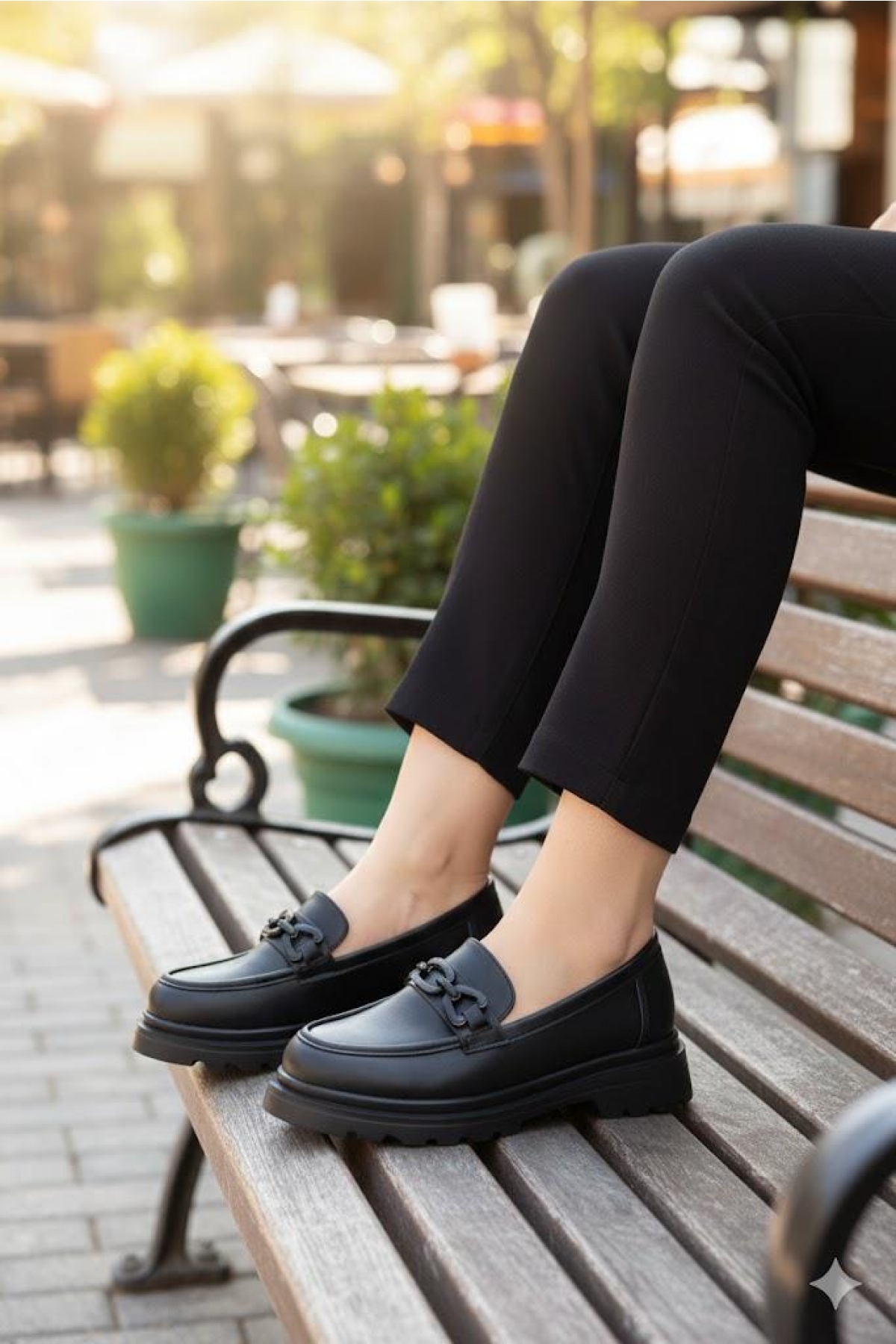 35834 Siyah Cilt Toka Detaylı Rahat Loafer Kadın Ayakkabı - Görsel 7