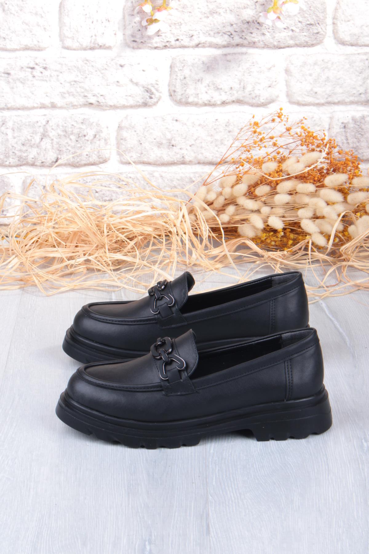 35834 Siyah Cilt Toka Detaylı Rahat Loafer Kadın Ayakkabı - Görsel 8