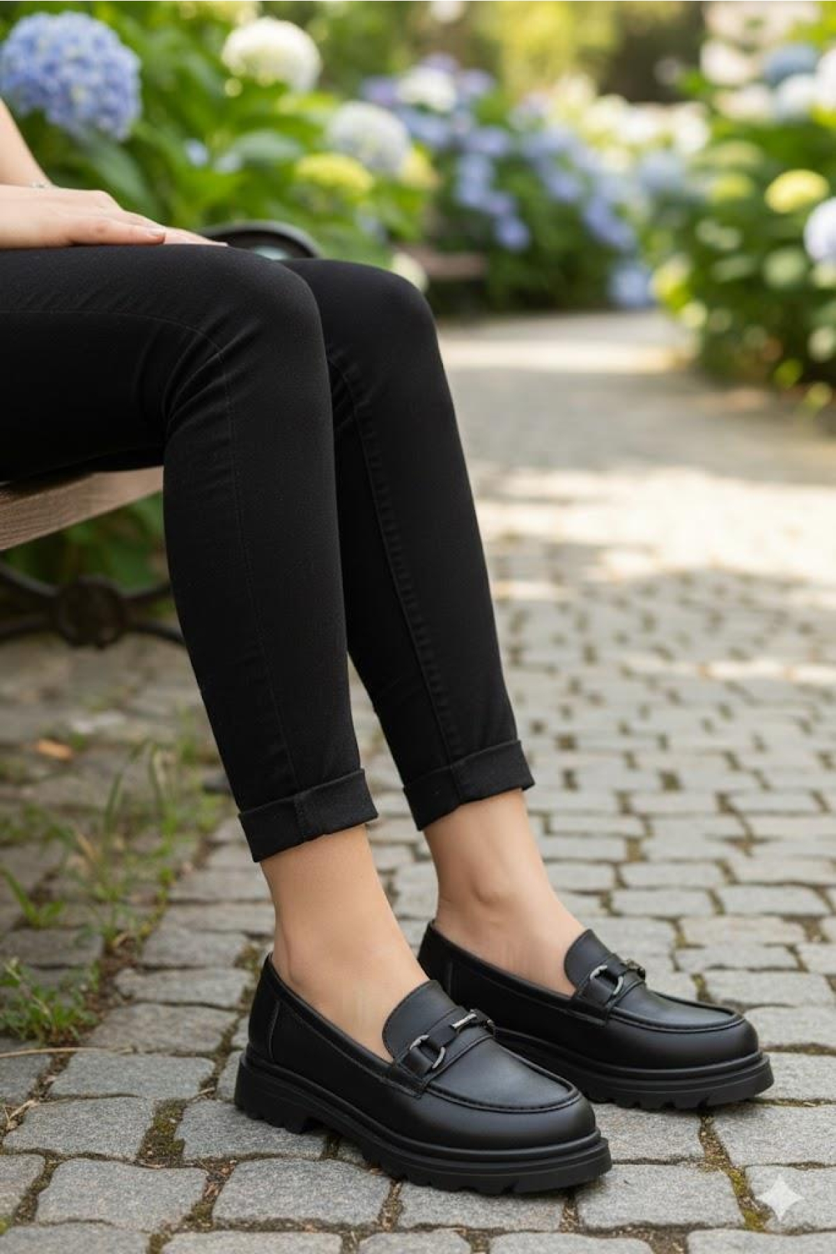 35830 Siyah Cilt Toka Detaylı Rahat Loafer Kadın Ayakkabı - Görsel 3
