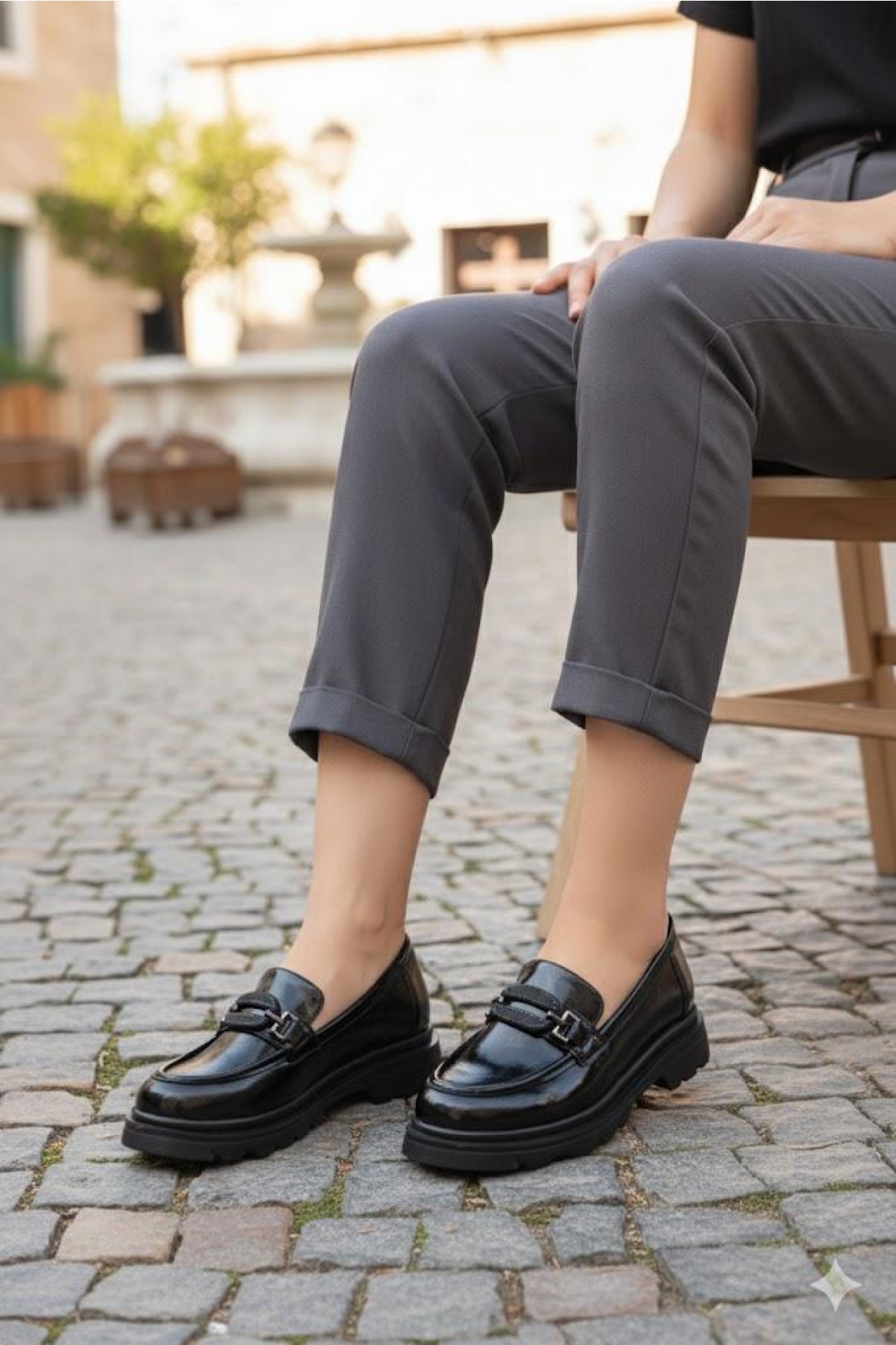35833 Siyah Açma Toka Detaylı Rahat Loafer Kadın Ayakkabı - Görsel 2