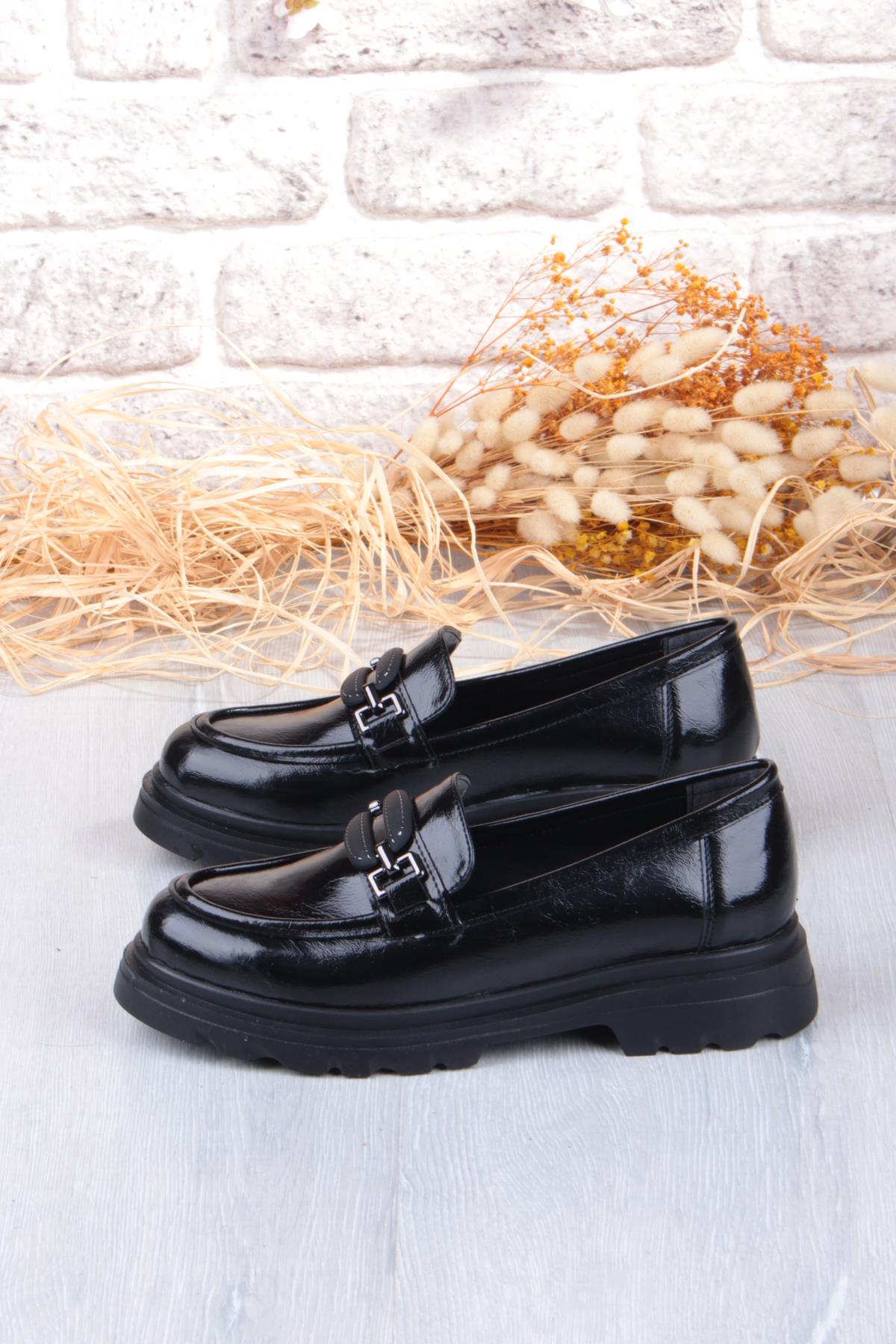 35833 Siyah Açma Toka Detaylı Rahat Loafer Kadın Ayakkabı - Görsel 7