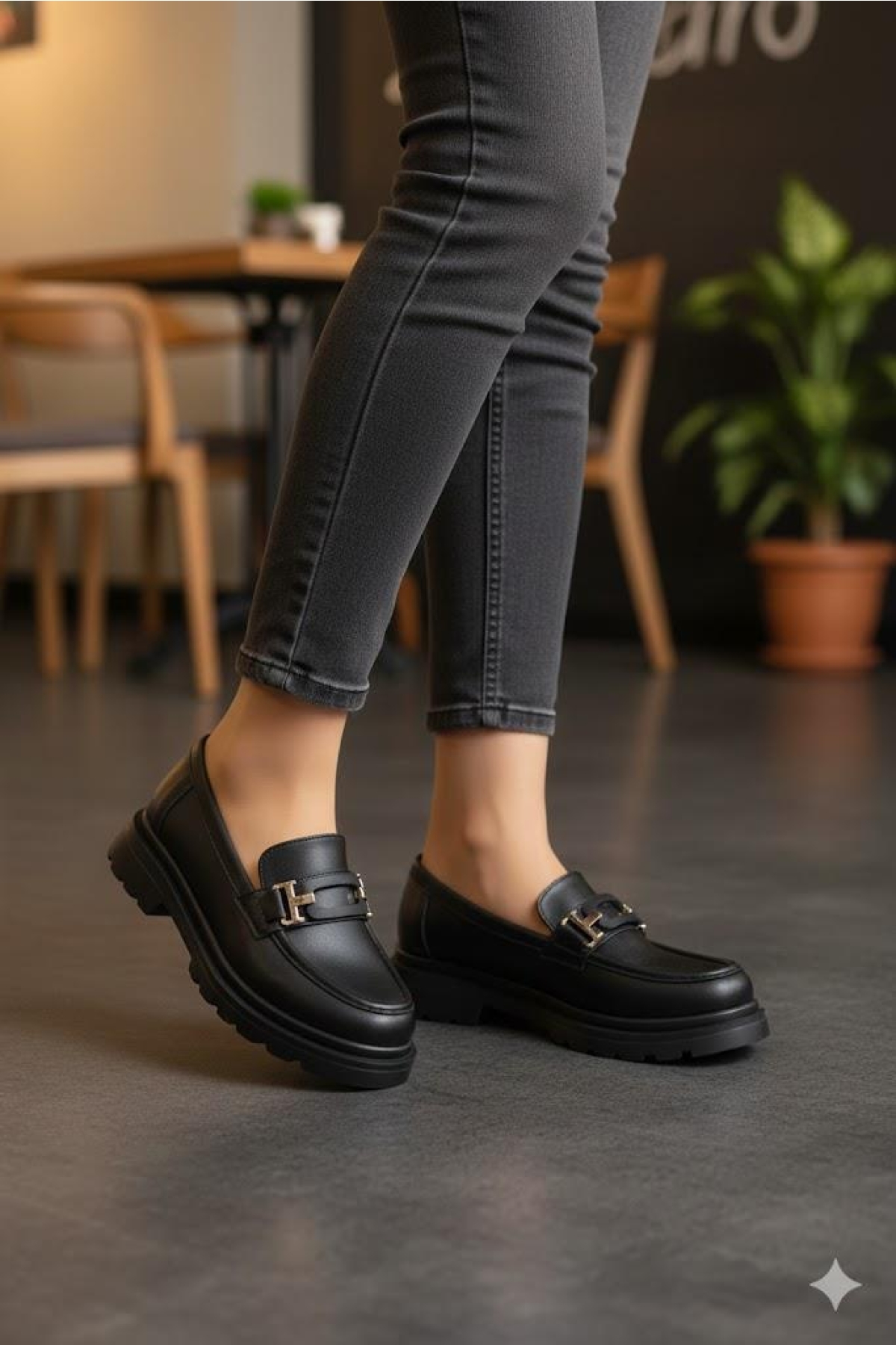 35832 Siyah Cilt Toka Detaylı Rahat Loafer Kadın Ayakkabı - Görsel 3