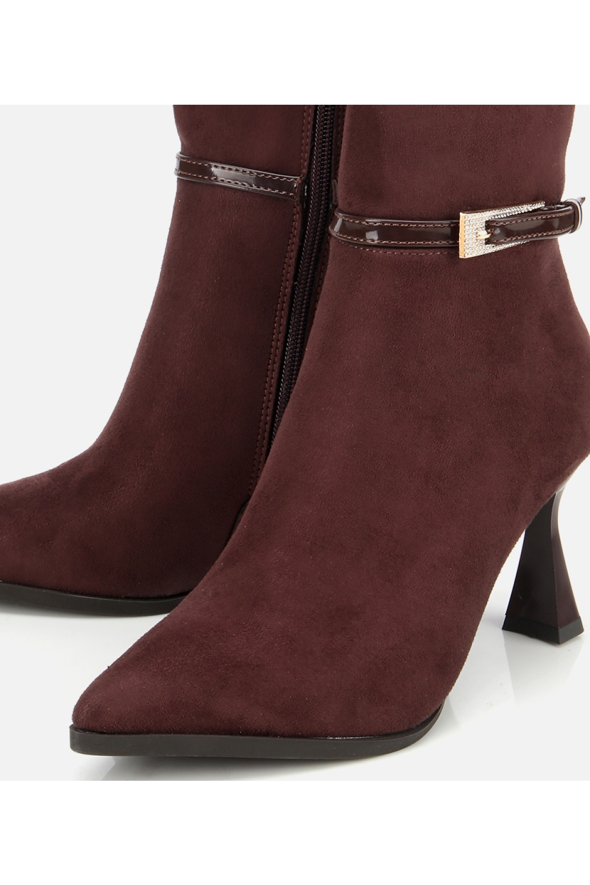 Kadın Süet Kahverengi Tokalı İnce Topuklu Bot - Görsel 3