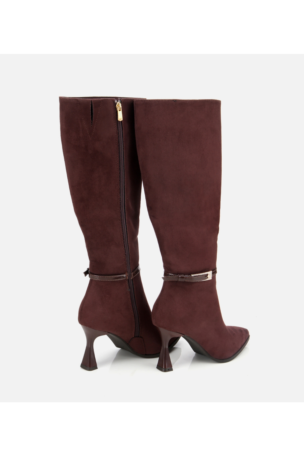 Kadın Süet Kahverengi Tokalı İnce Topuklu Bot - Görsel 4