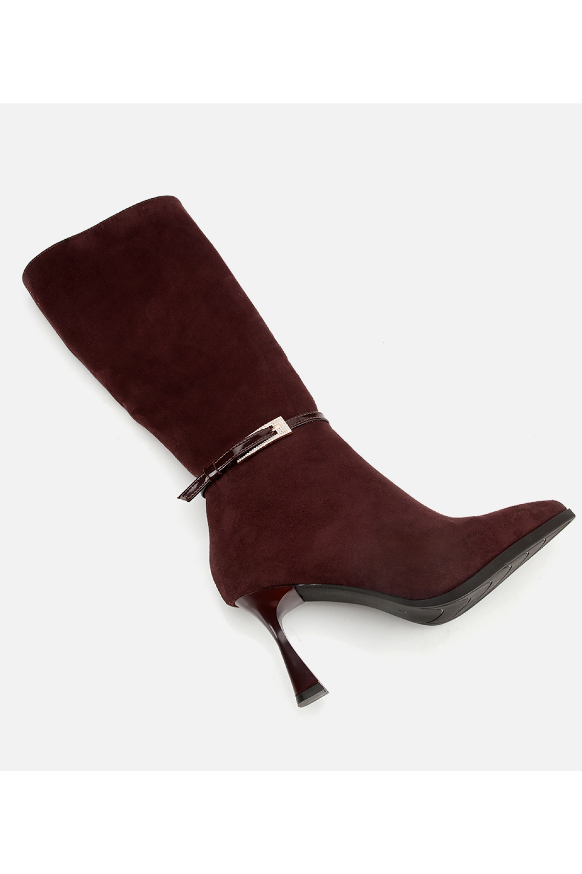 Kadın Süet Kahverengi Tokalı İnce Topuklu Bot - Görsel 6