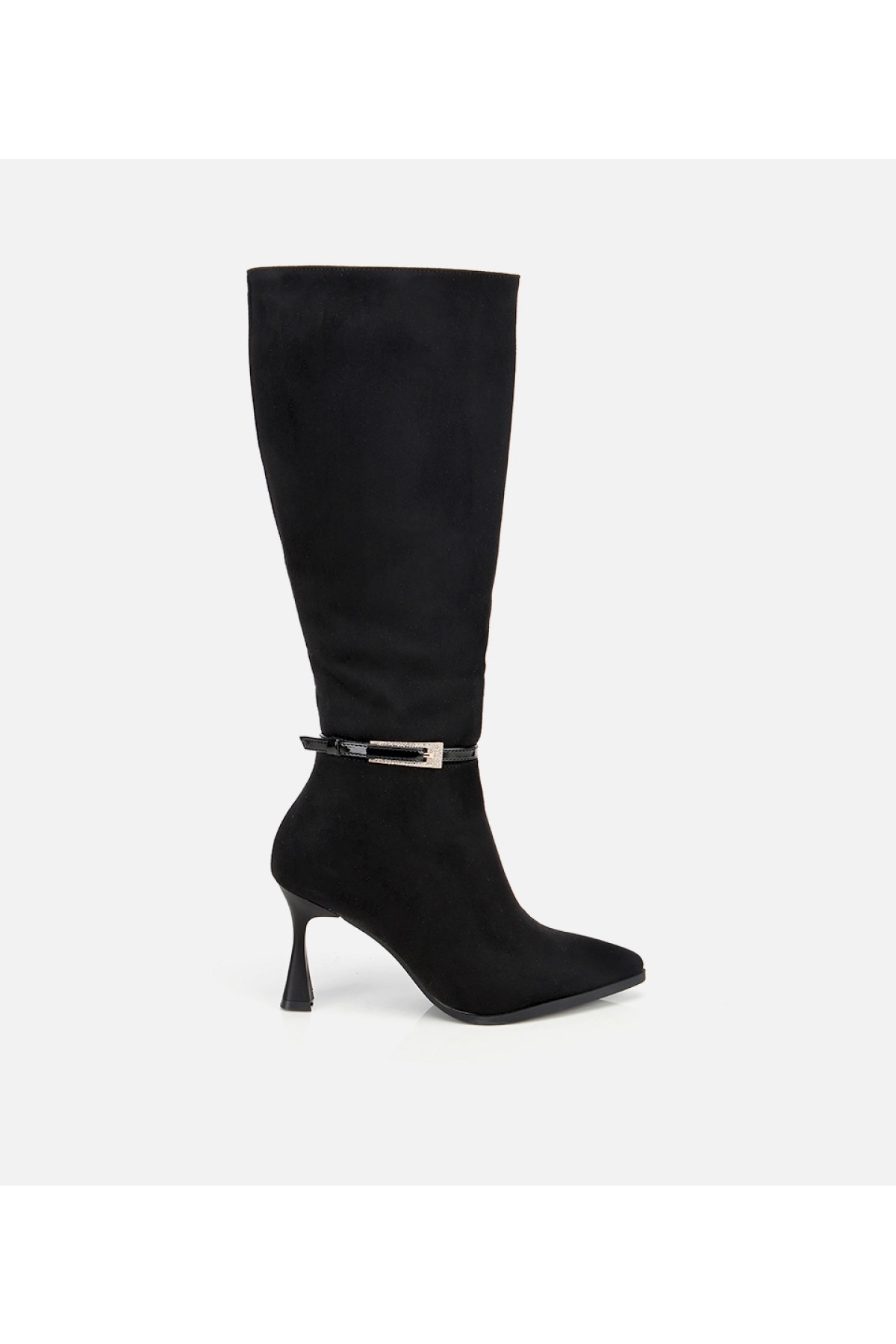 Kadın Süet Siyah Tokalı İnce Topuklu Bot