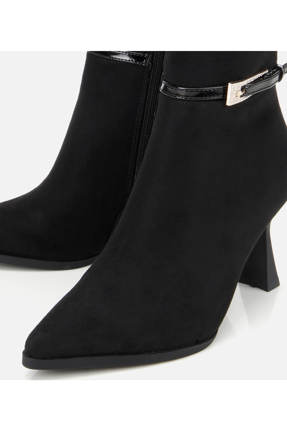 Kadın Süet Siyah Tokalı İnce Topuklu Bot - Görsel 3