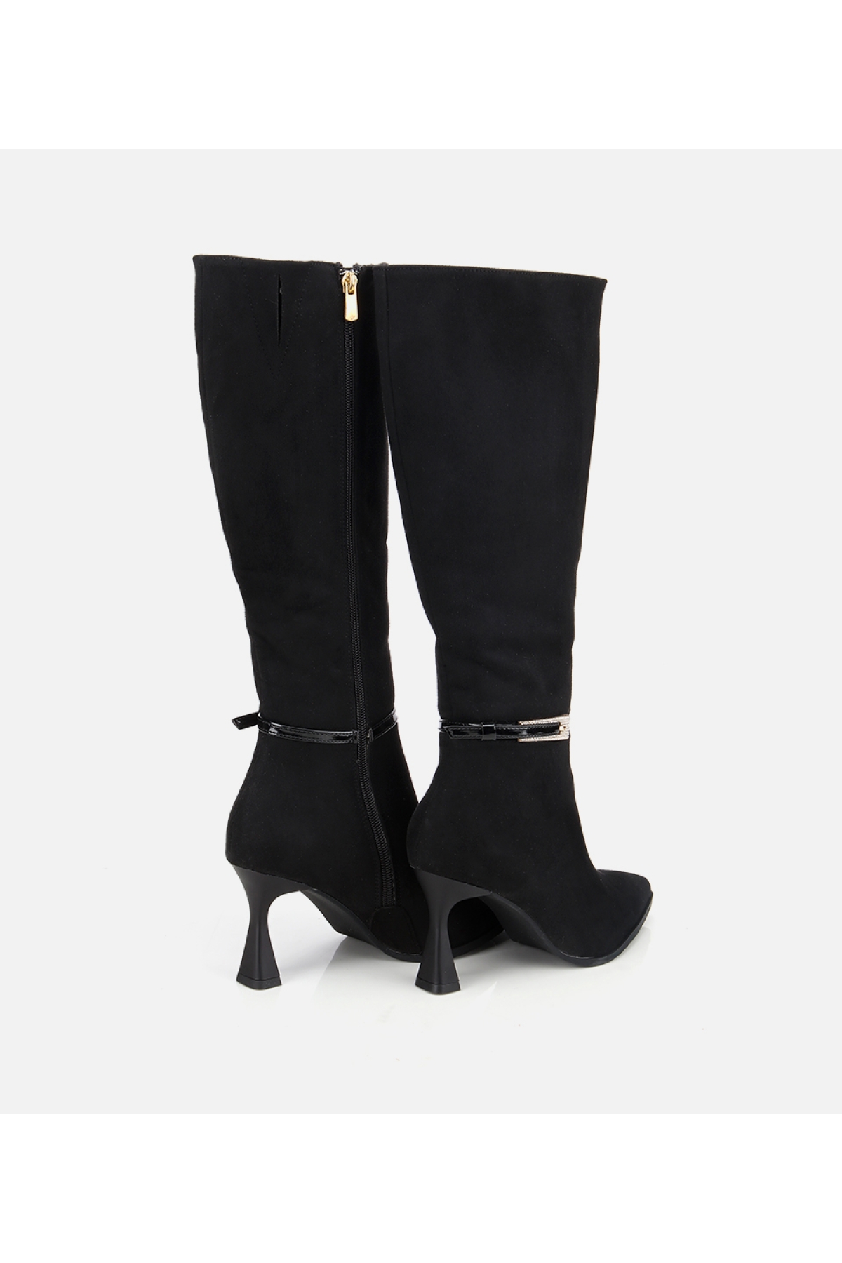 Kadın Süet Siyah Tokalı İnce Topuklu Bot - Görsel 4