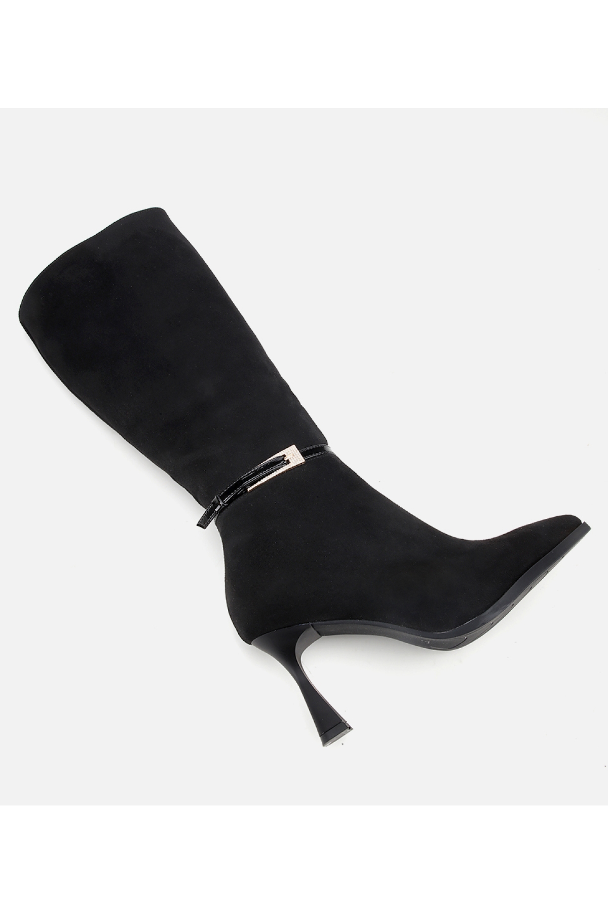 Kadın Süet Siyah Tokalı İnce Topuklu Bot - Görsel 6