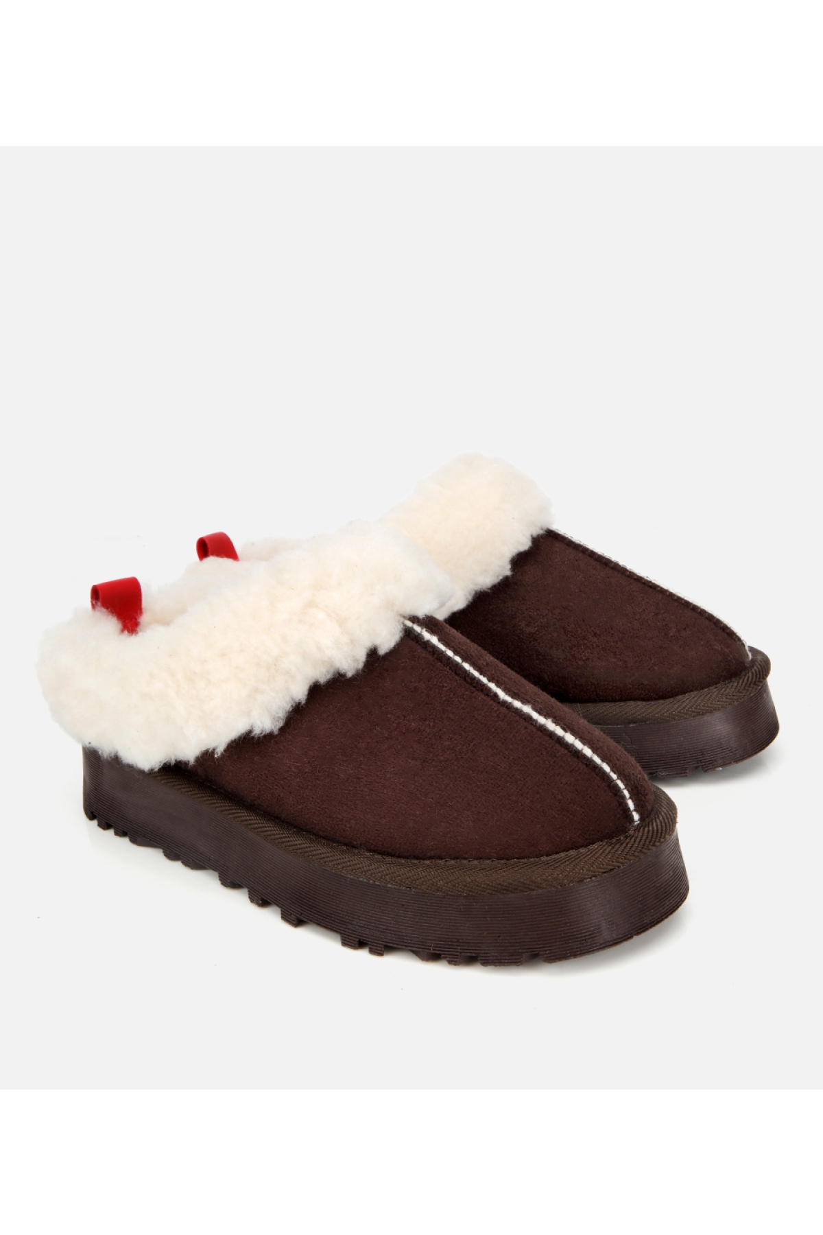 Kadın Süet Kahverengi İçi Kürklü Düz Terlik - Görsel 3