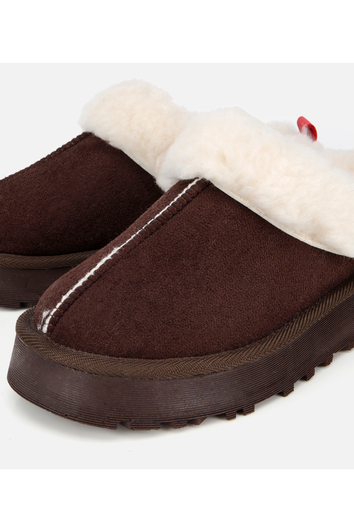 Kadın Süet Kahverengi İçi Kürklü Düz Terlik - Görsel 4