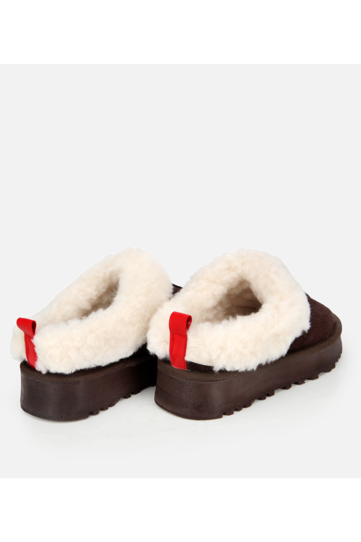 Kadın Süet Kahverengi İçi Kürklü Düz Terlik - Görsel 5