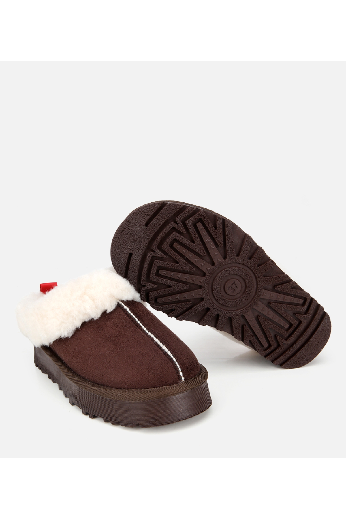 Kadın Süet Kahverengi İçi Kürklü Düz Terlik - Görsel 7