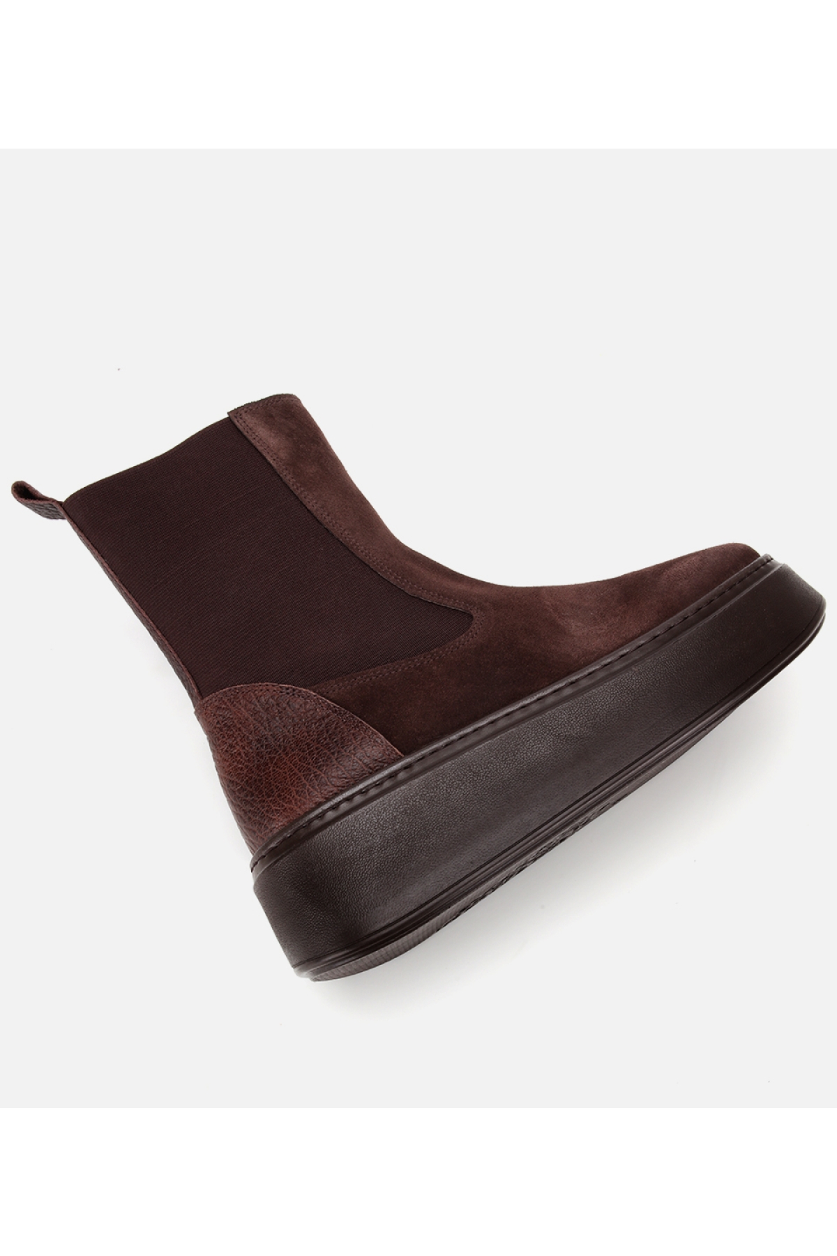 Kadın Süet Deri Kahverengi Lastik Detaylı Kalın Tabanlı Düz Bot - Görsel 6