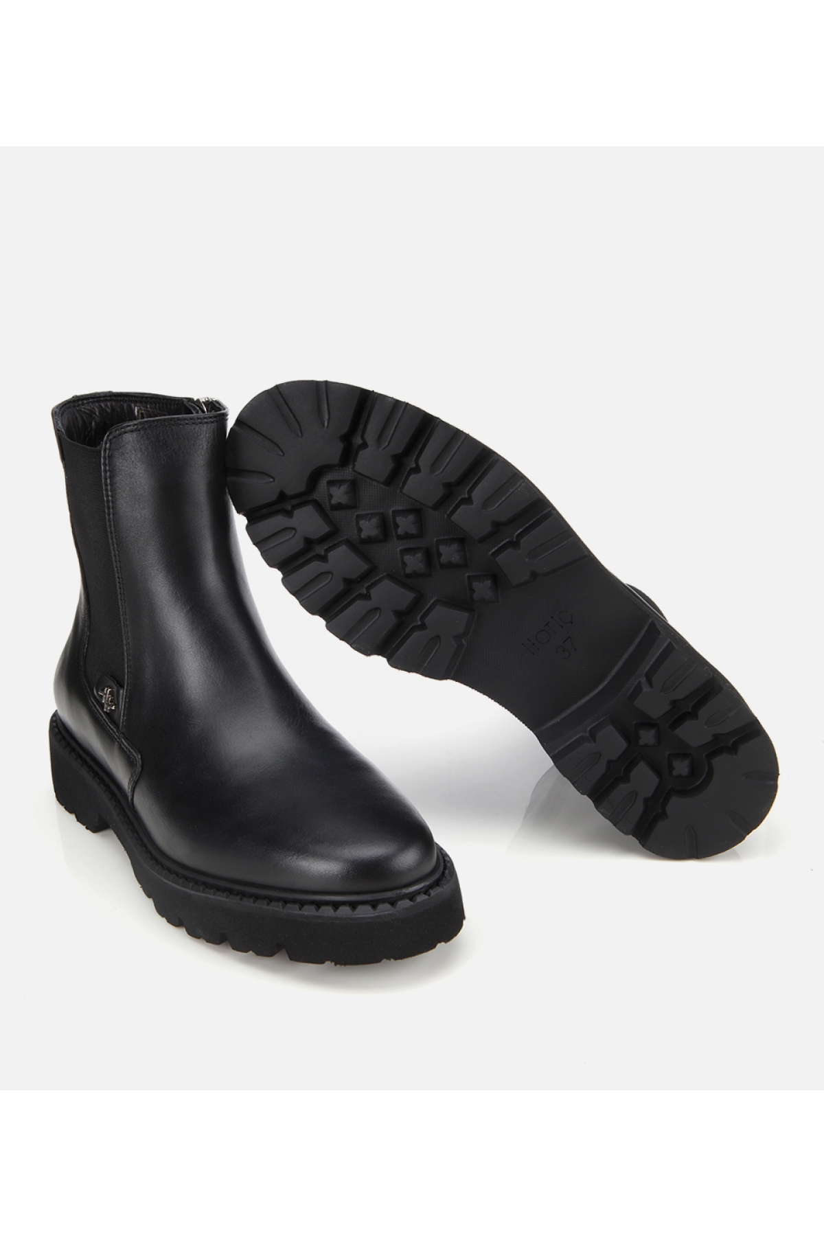 Kadın Deri Siyah Lastik Detaylı Bilekte Düz Bot - Görsel 6