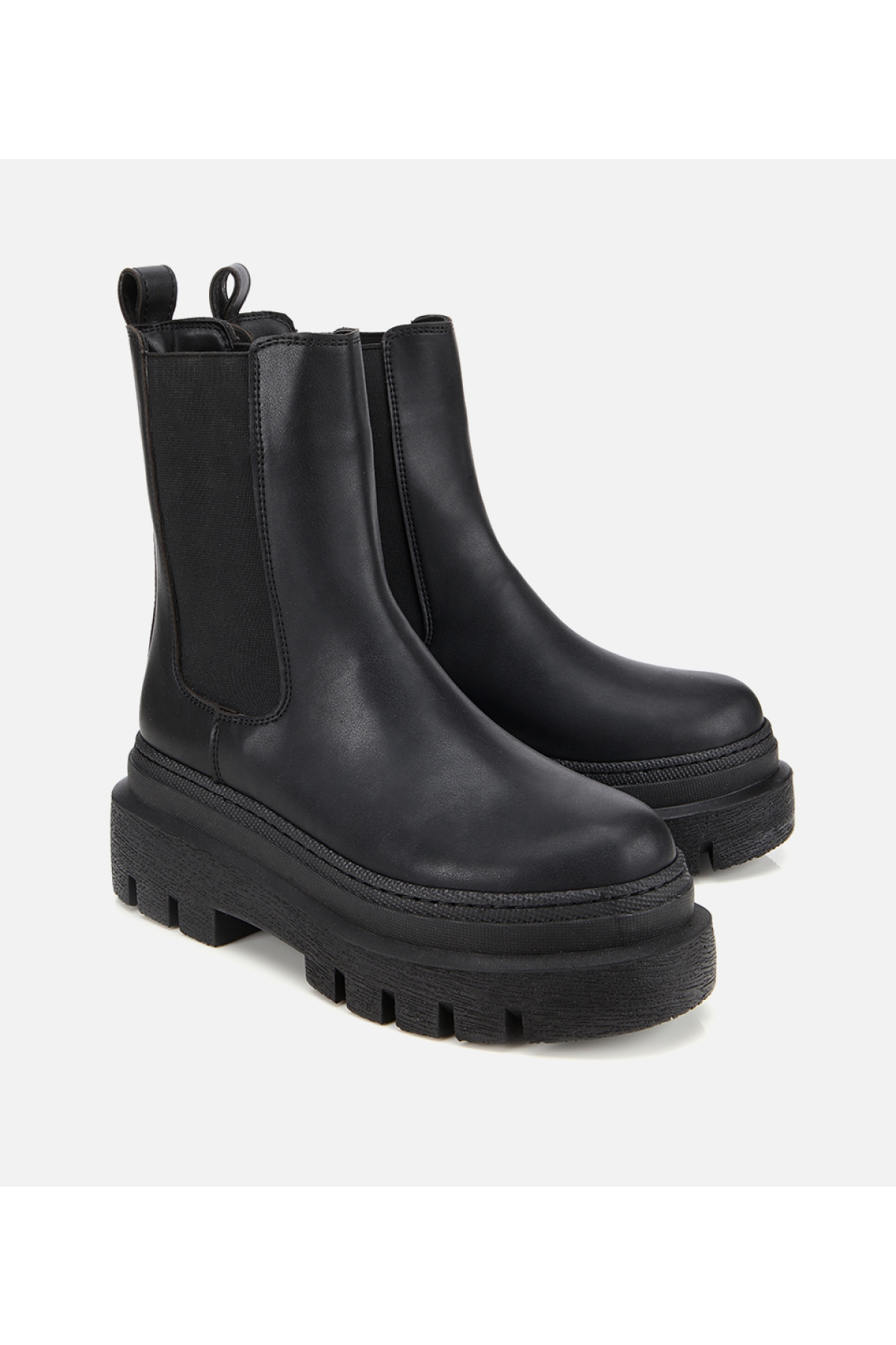 Kadın Siyah Lastik Detaylı Kalın Tabanlı Düz Bot - Görsel 2