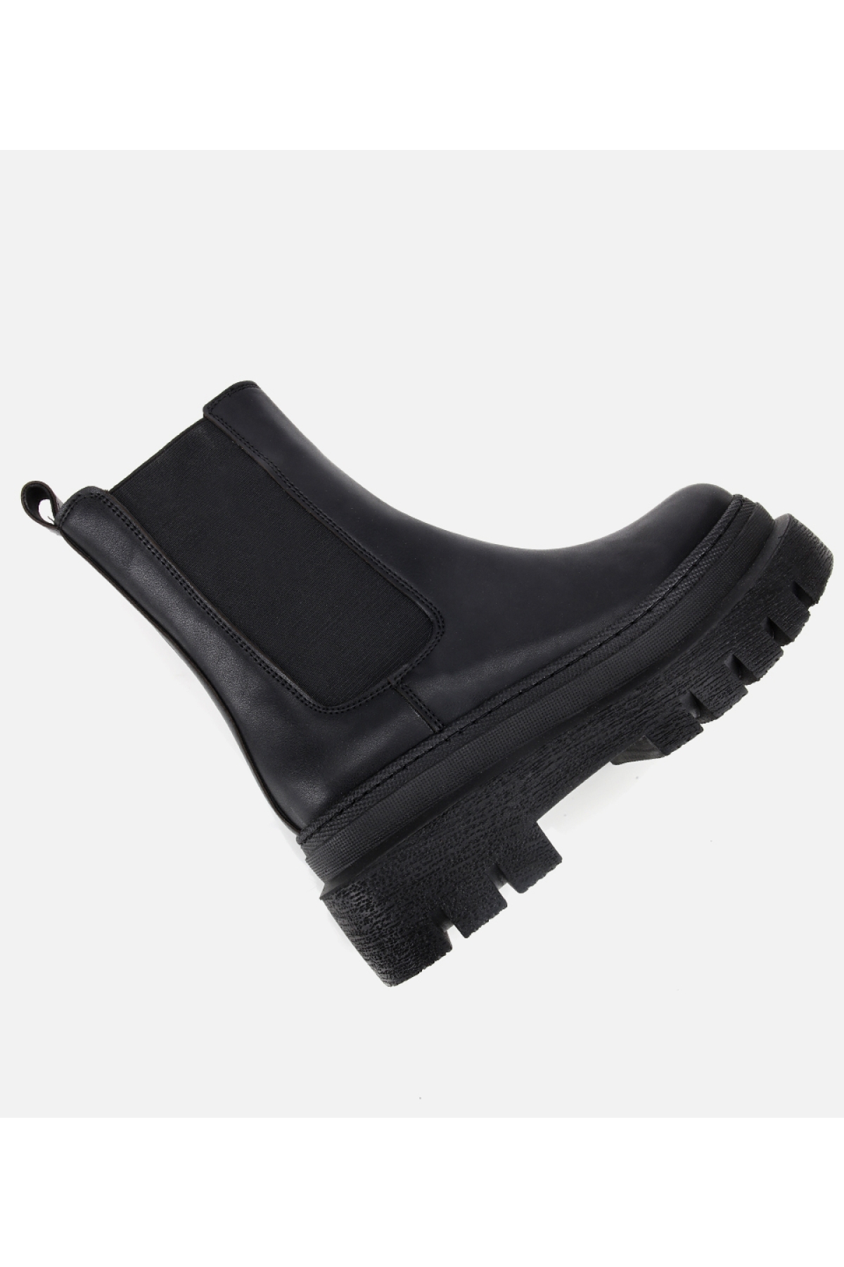 Kadın Siyah Lastik Detaylı Kalın Tabanlı Düz Bot - Görsel 6
