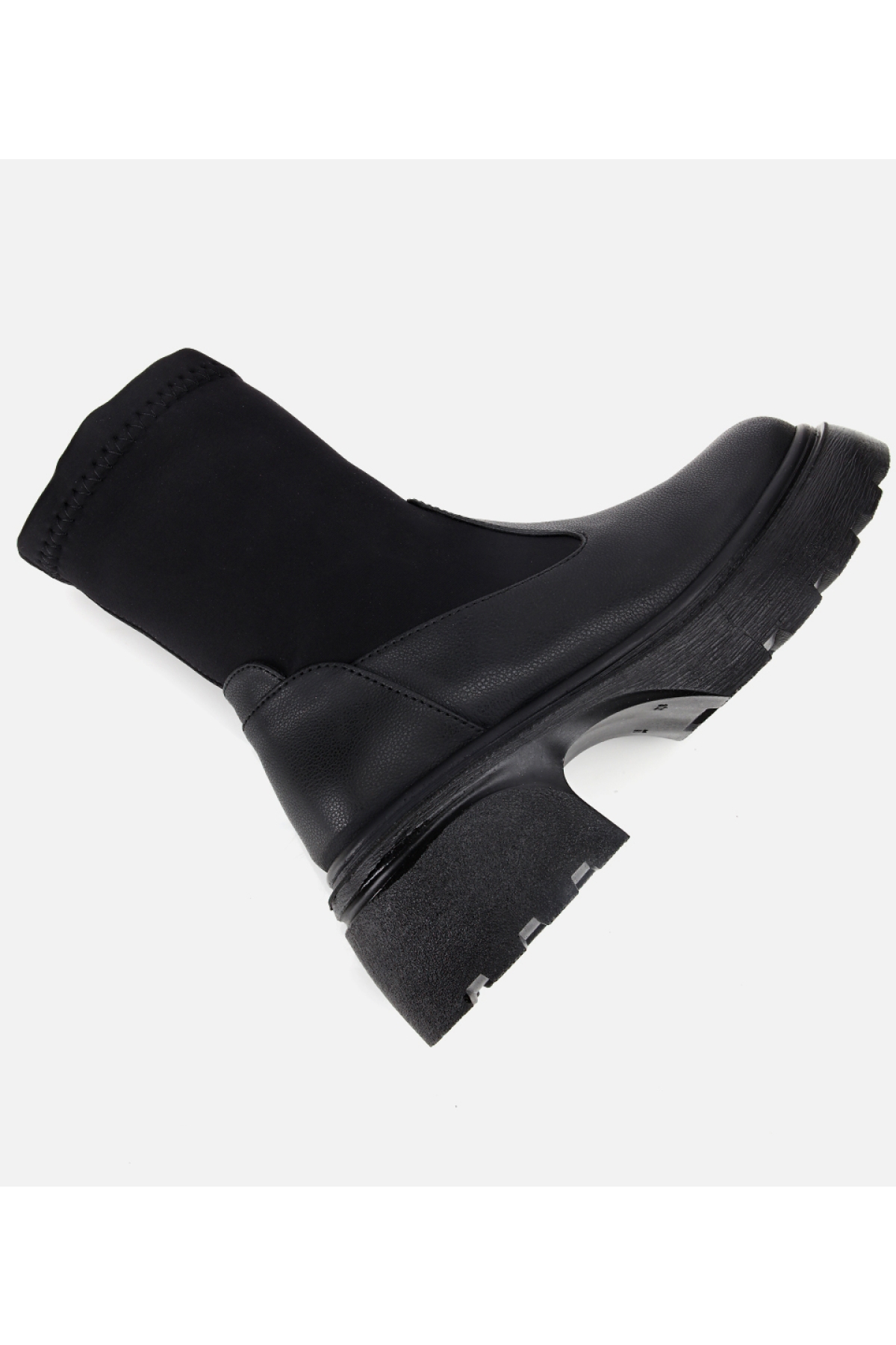 Kadın Siyah Streç Kalın Tabanlı Bilekte Düz Bot - Görsel 6