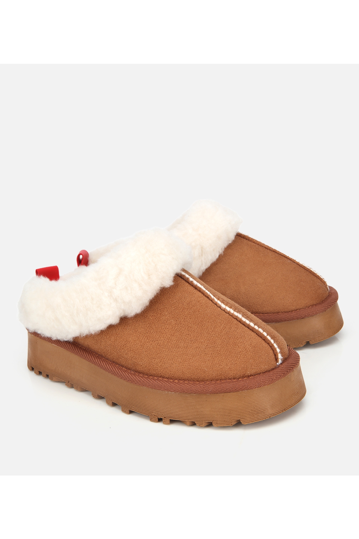Kadın Süet Taba İçi Kürklü Düz Terlik - Görsel 2
