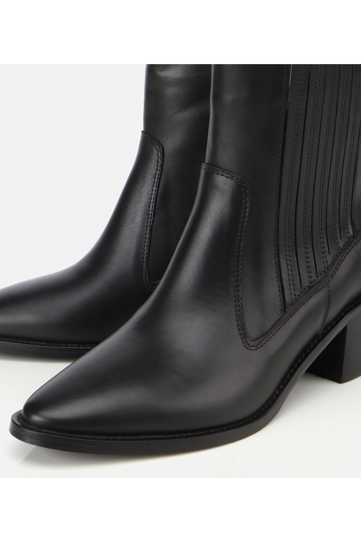Kadın Deri Siyah Lastik Detaylı Fermuarlı Kovboy Düz Bot - Görsel 3