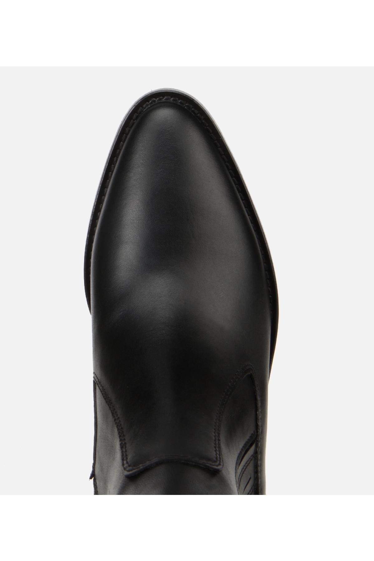 Kadın Deri Siyah Lastik Detaylı Fermuarlı Kovboy Düz Bot - Görsel 5