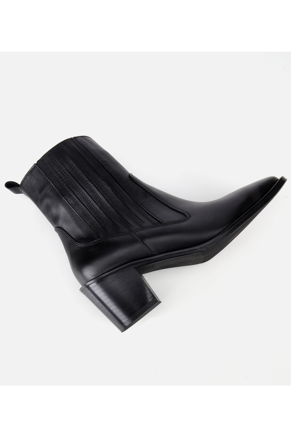 Kadın Deri Siyah Lastik Detaylı Fermuarlı Kovboy Düz Bot - Görsel 6