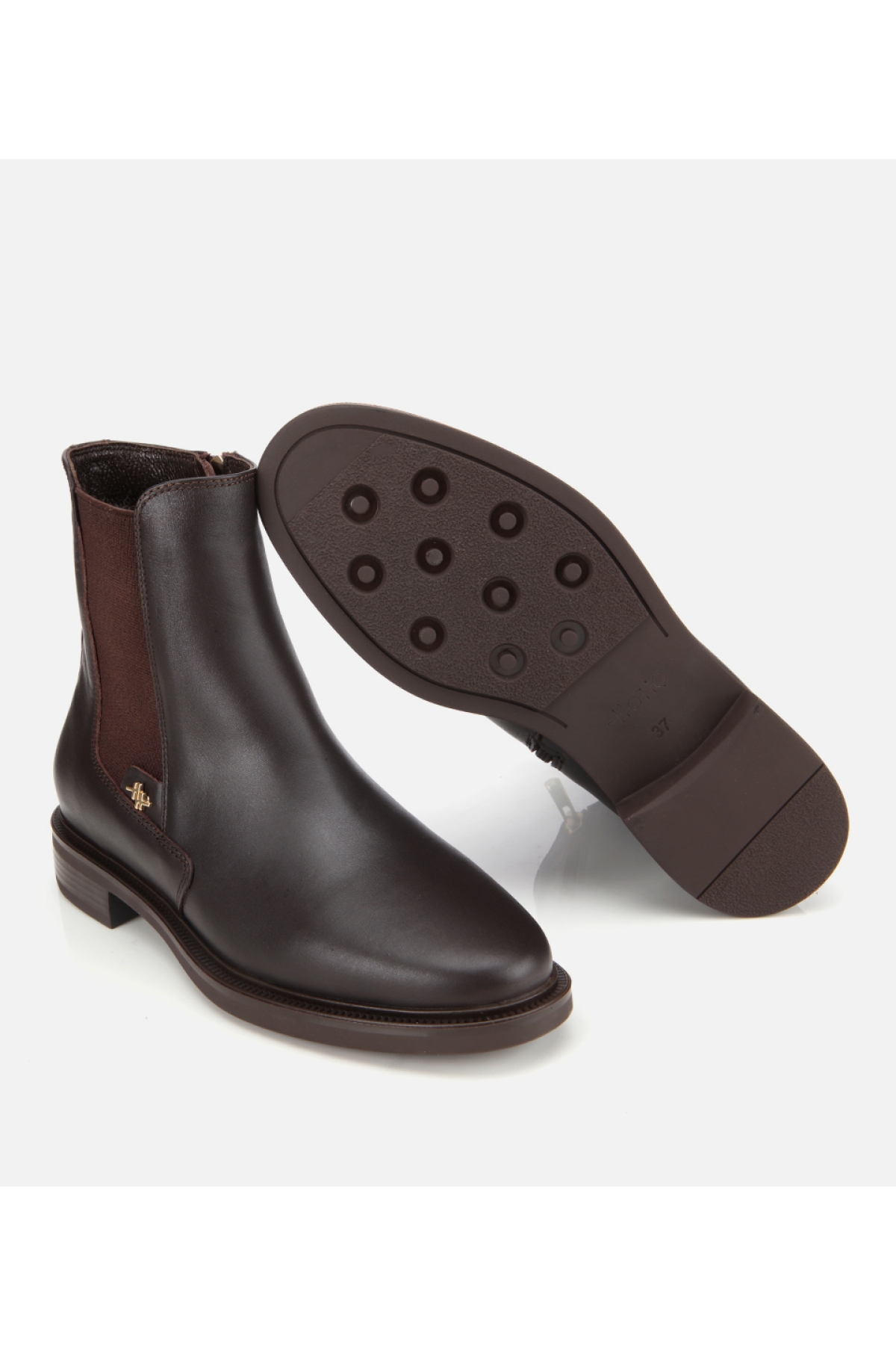 Kadın Deri Kahverengi Lastik Detaylı Bilekte Düz Bot - Görsel 6