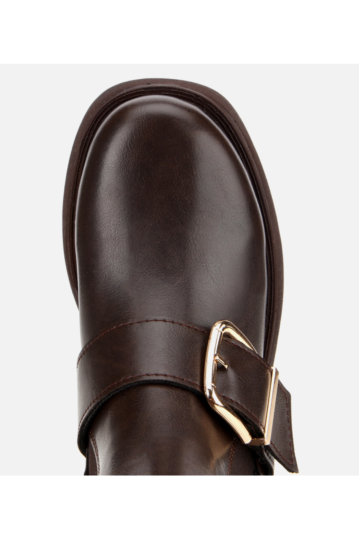 Kadın Kahverengi Lastik Detaylı Tokalı Kalın Tabanlı Düz Bot - Görsel 5