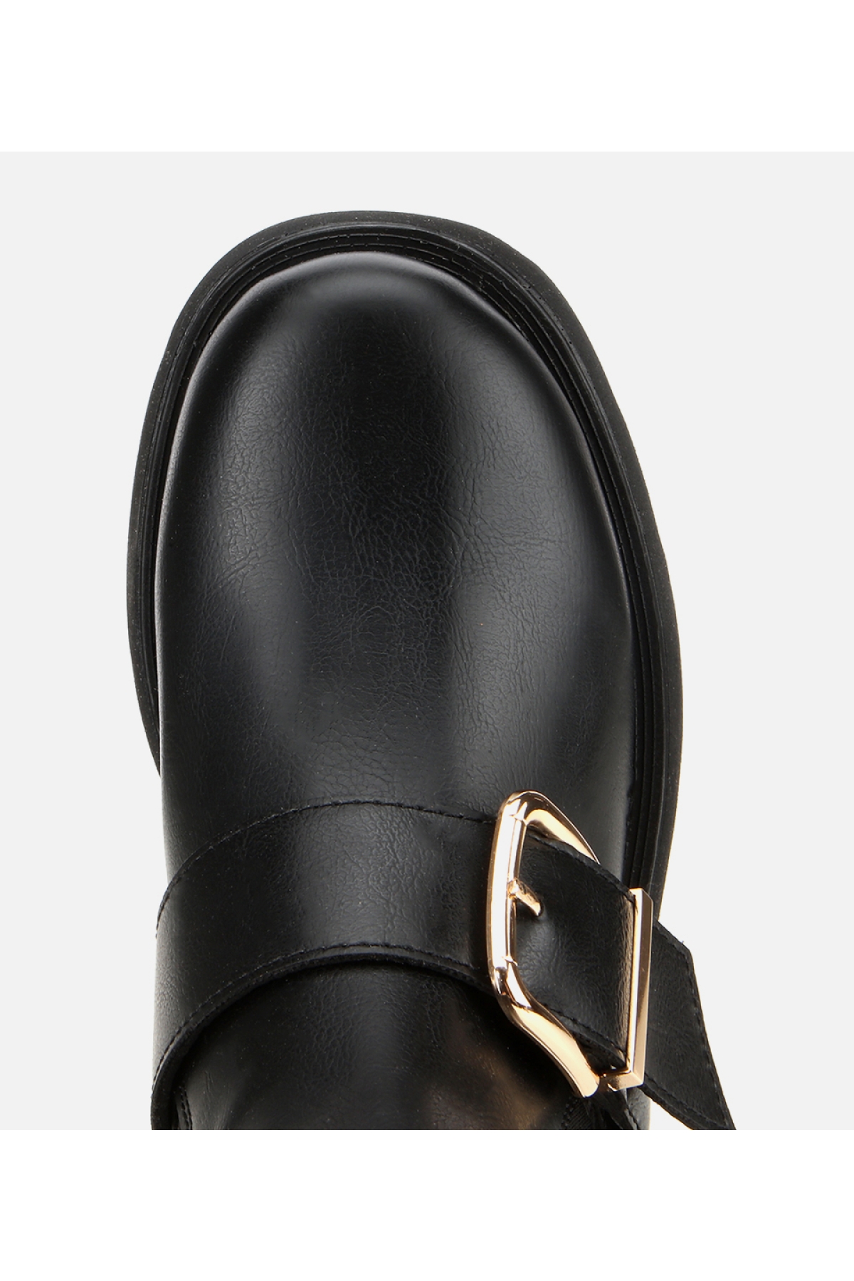 Kadın Siyah Lastik Detaylı Tokalı Kalın Tabanlı Düz Bot - Görsel 5