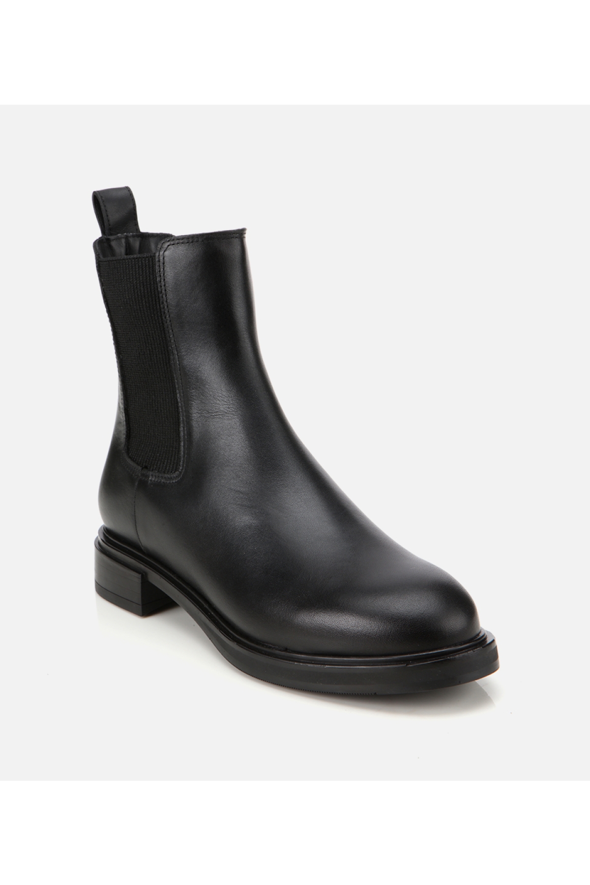 Kadın Deri Siyah Lastik Detaylı Düz Bot - Görsel 2