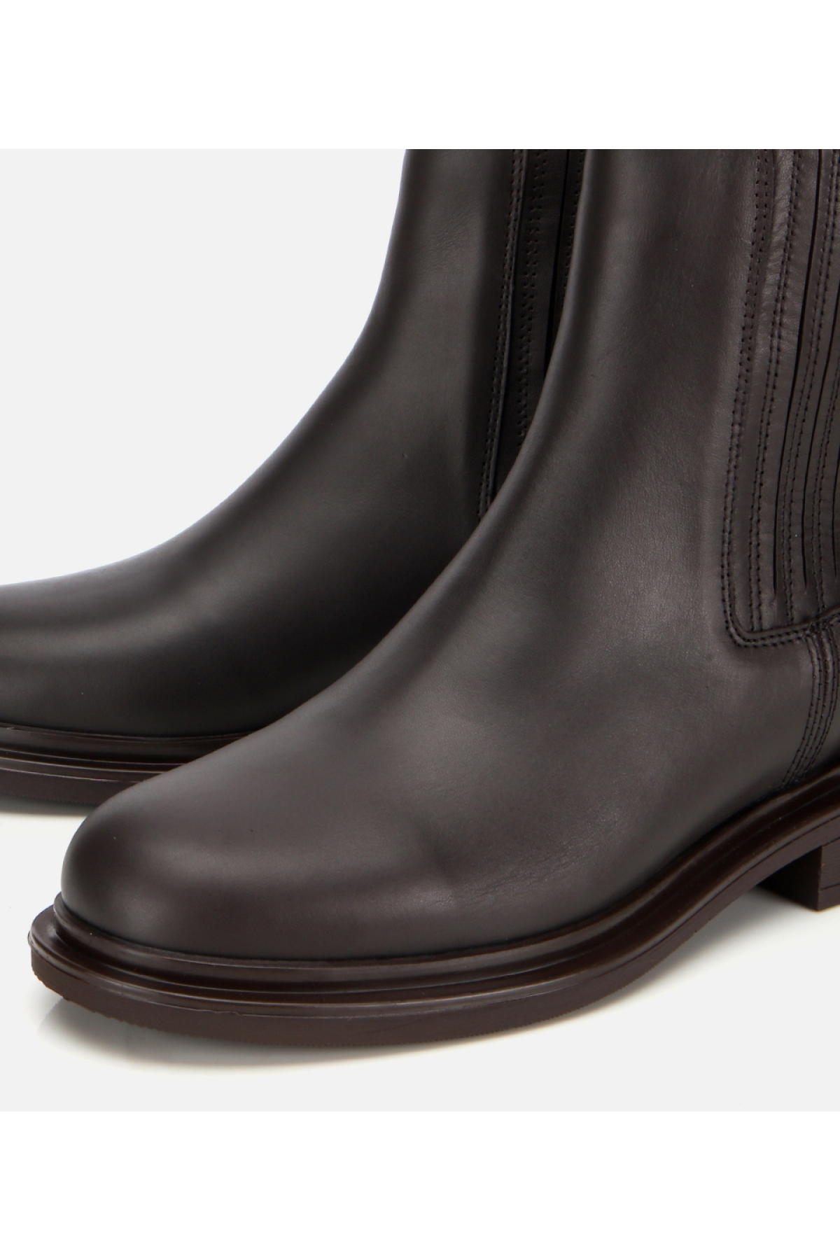 Kadın Deri Kahverengi Lastik Detaylı Bilekte Düz Bot - Görsel 3