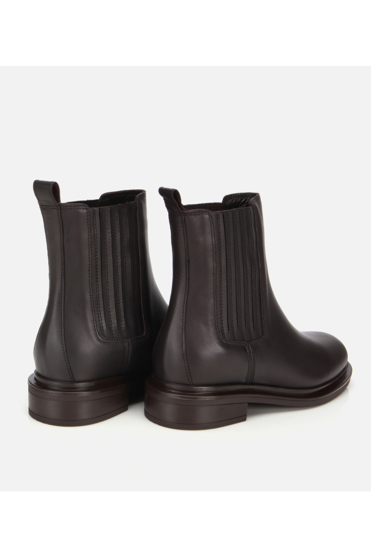 Kadın Deri Kahverengi Lastik Detaylı Bilekte Düz Bot - Görsel 4