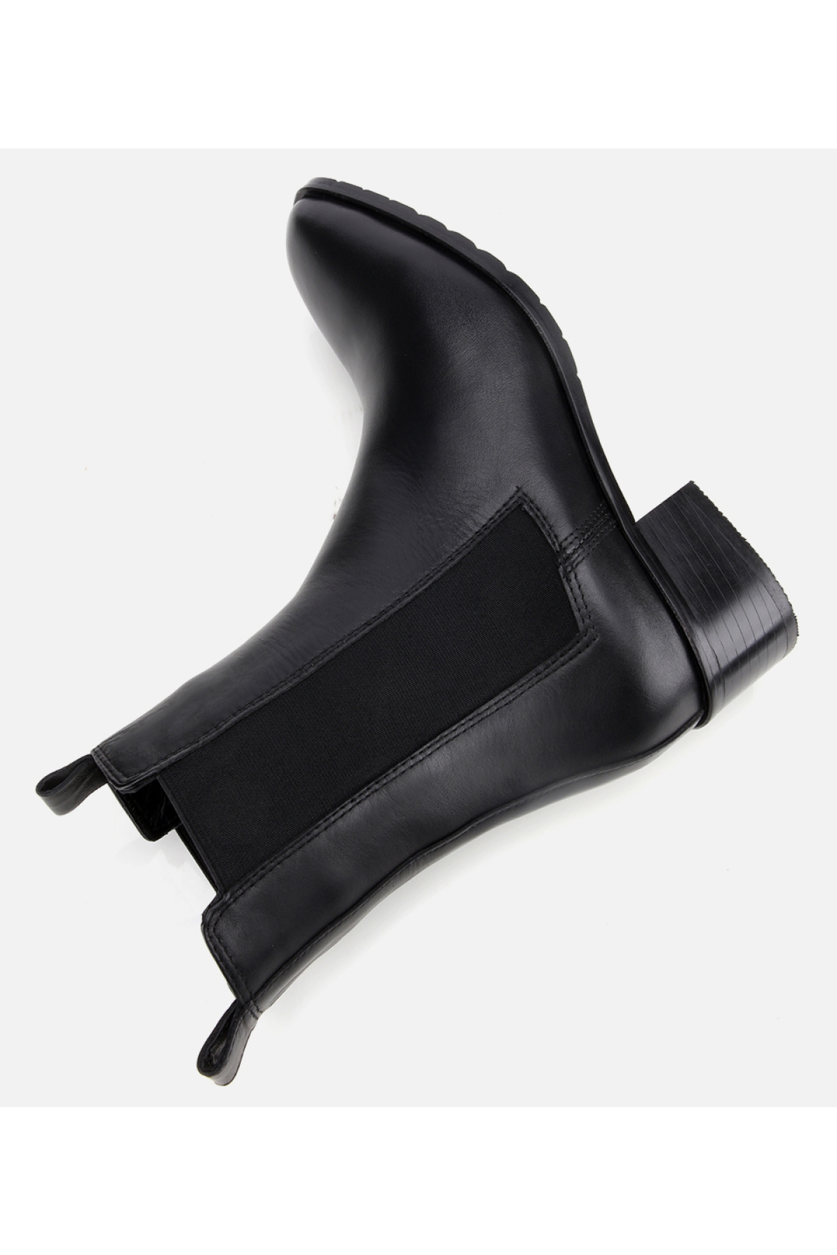 Kadın Deri Siyah Lastik Detaylı Düz Bot - Görsel 7