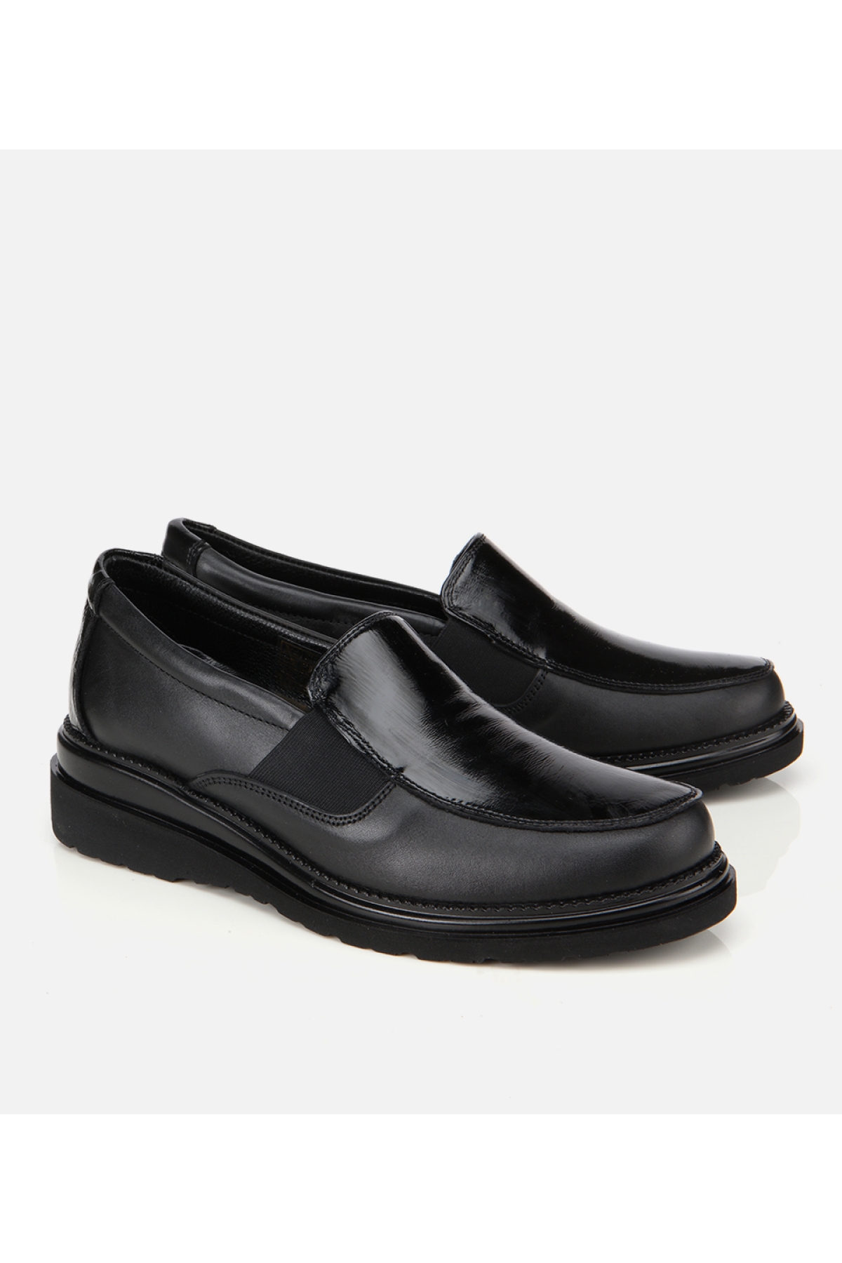 Kadın Deri Siyah Lastik Detaylı Dolgu Topuklu Günlük Loafer - Görsel 2