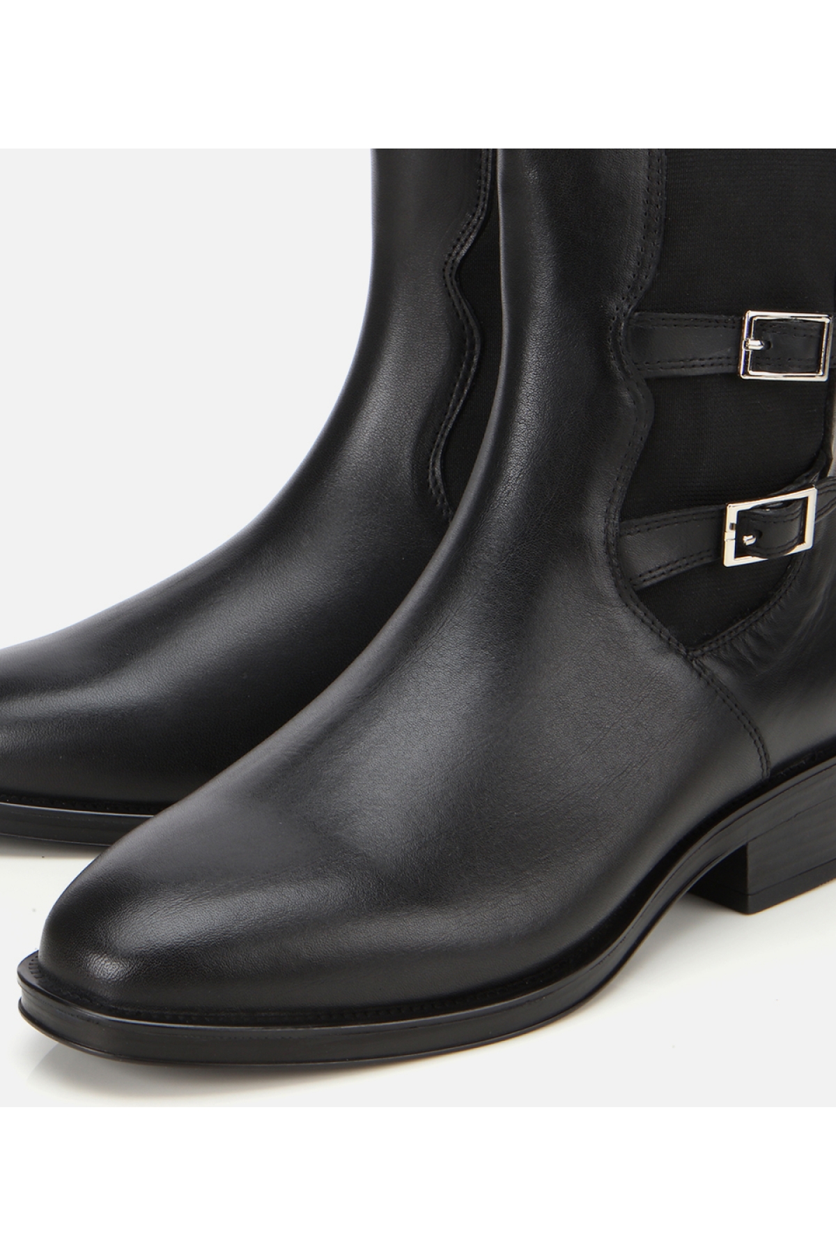 Kadın Deri Siyah Tokalı Lastik Detaylı Düz Bot - Görsel 3