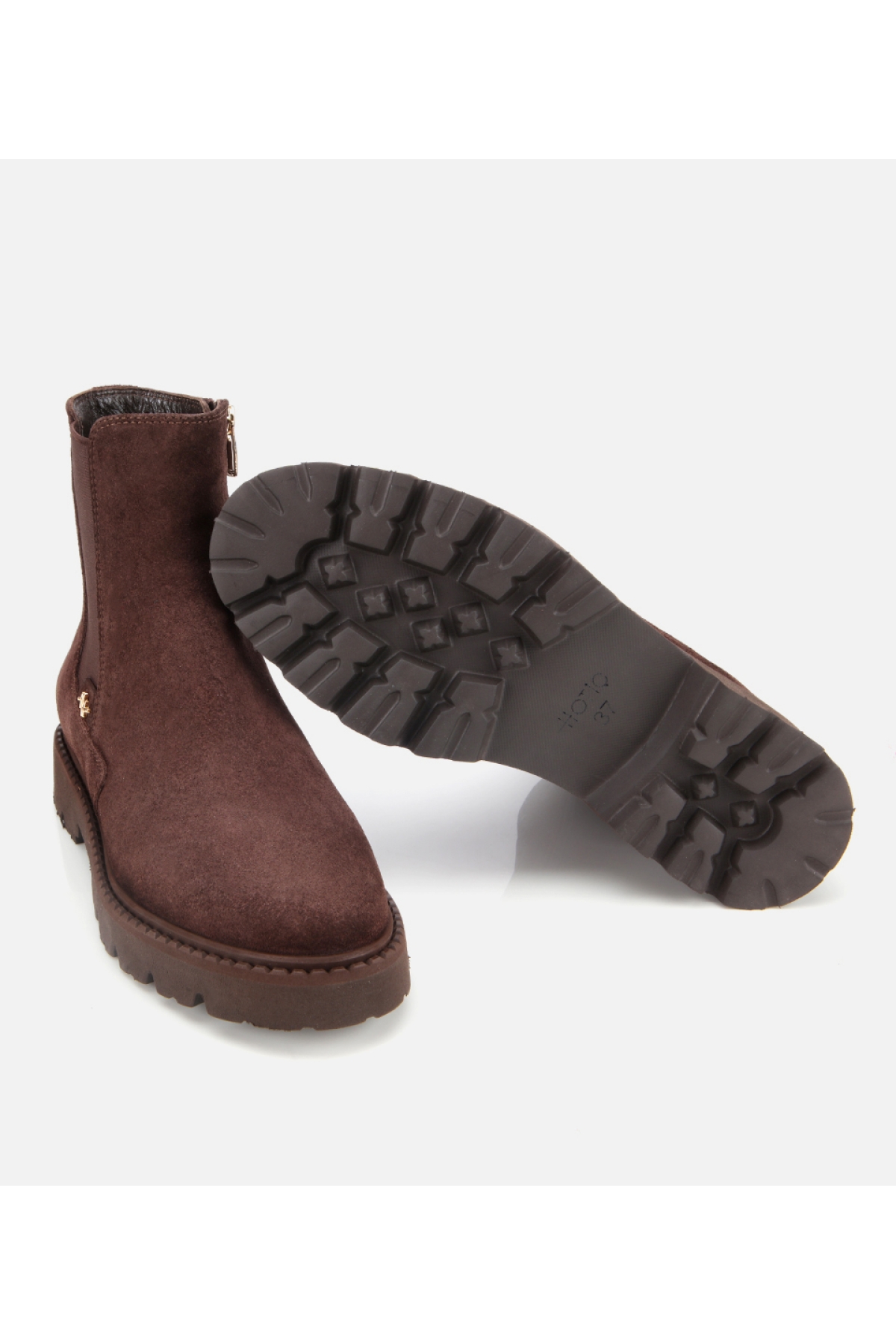 Kadın Süet Deri Kahverengi Lastik Detaylı Düz Bot - Görsel 6