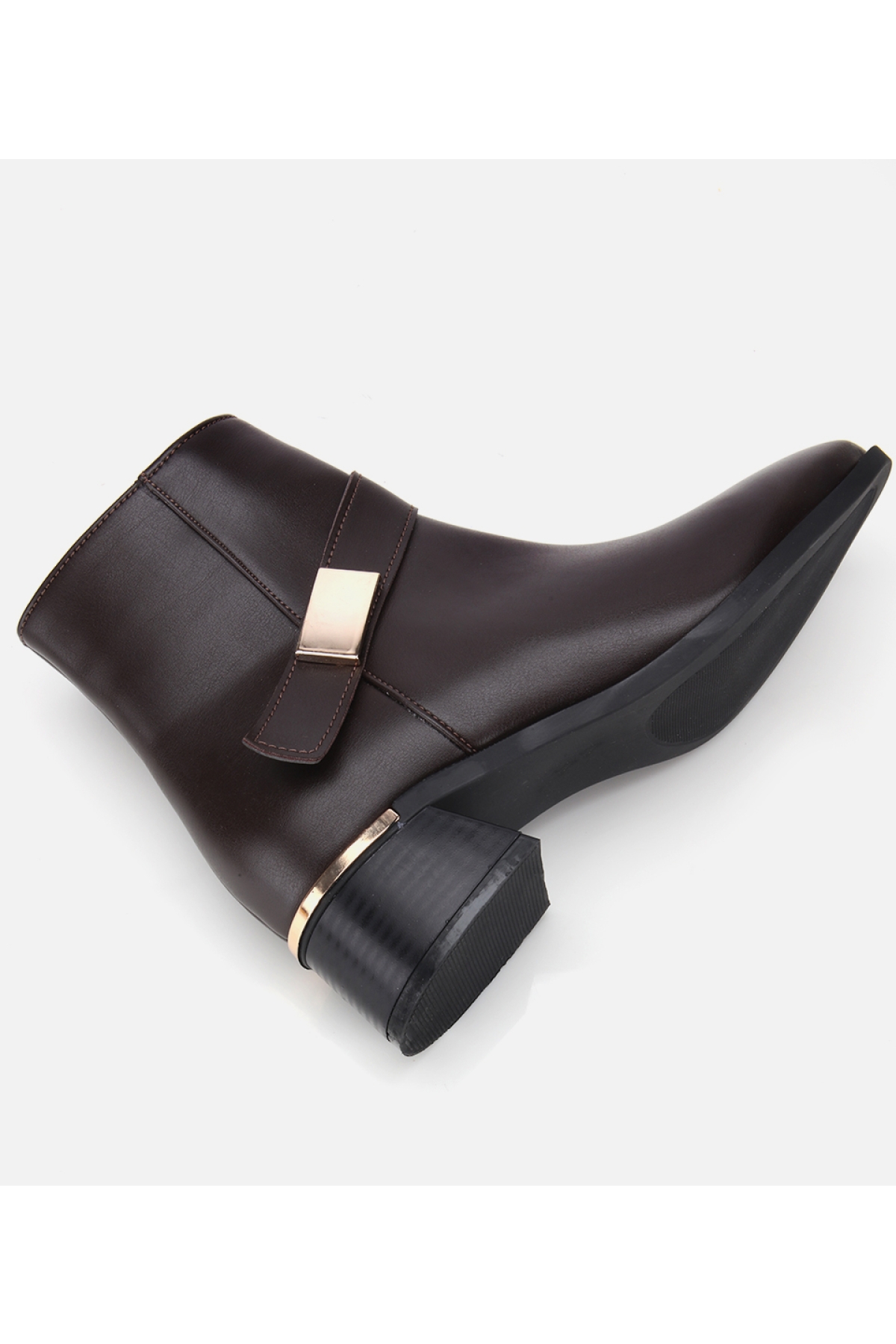 Kadın Kahverengi Metal Detaylı Bilekte Düz Bot - Görsel 6