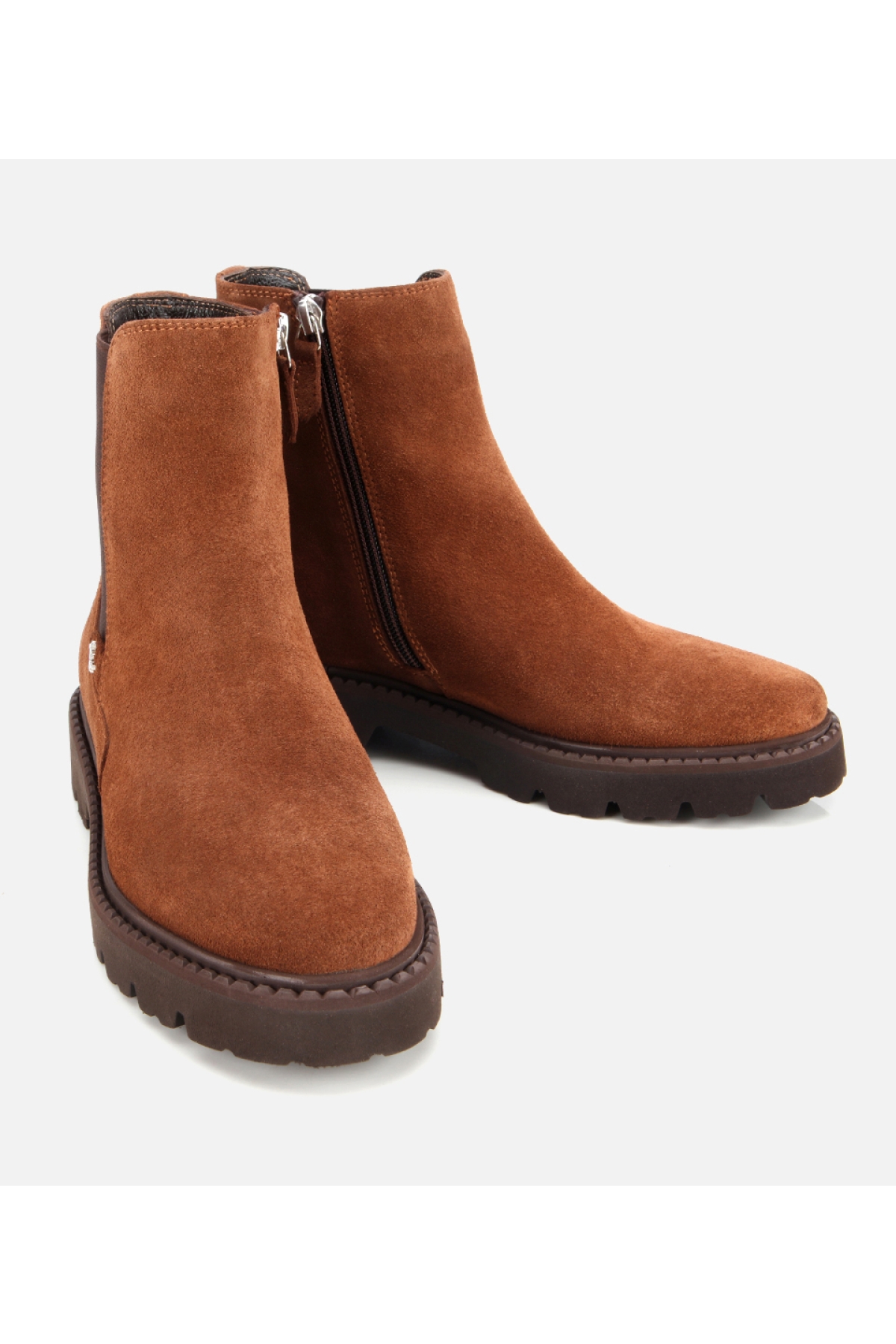 Kadın Süet Deri Taba Lastik Detaylı Düz Bot - Görsel 2
