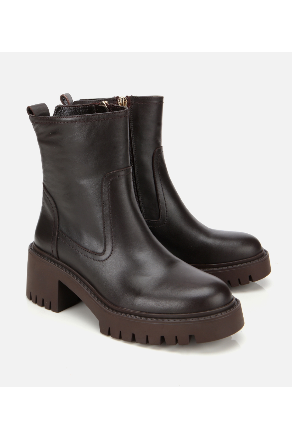 Kadın Deri Kahverengi Streç Bilekte Düz Bot - Görsel 2