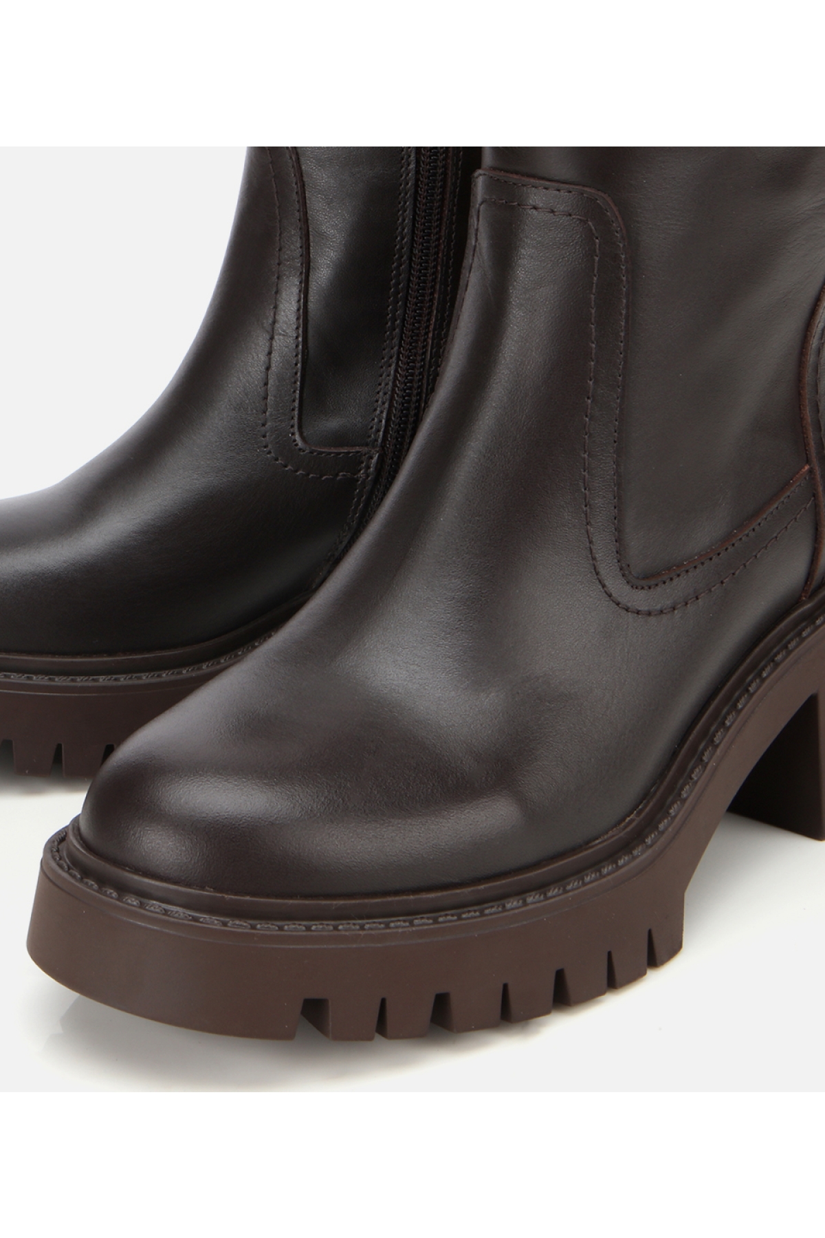 Kadın Deri Kahverengi Streç Bilekte Düz Bot - Görsel 3