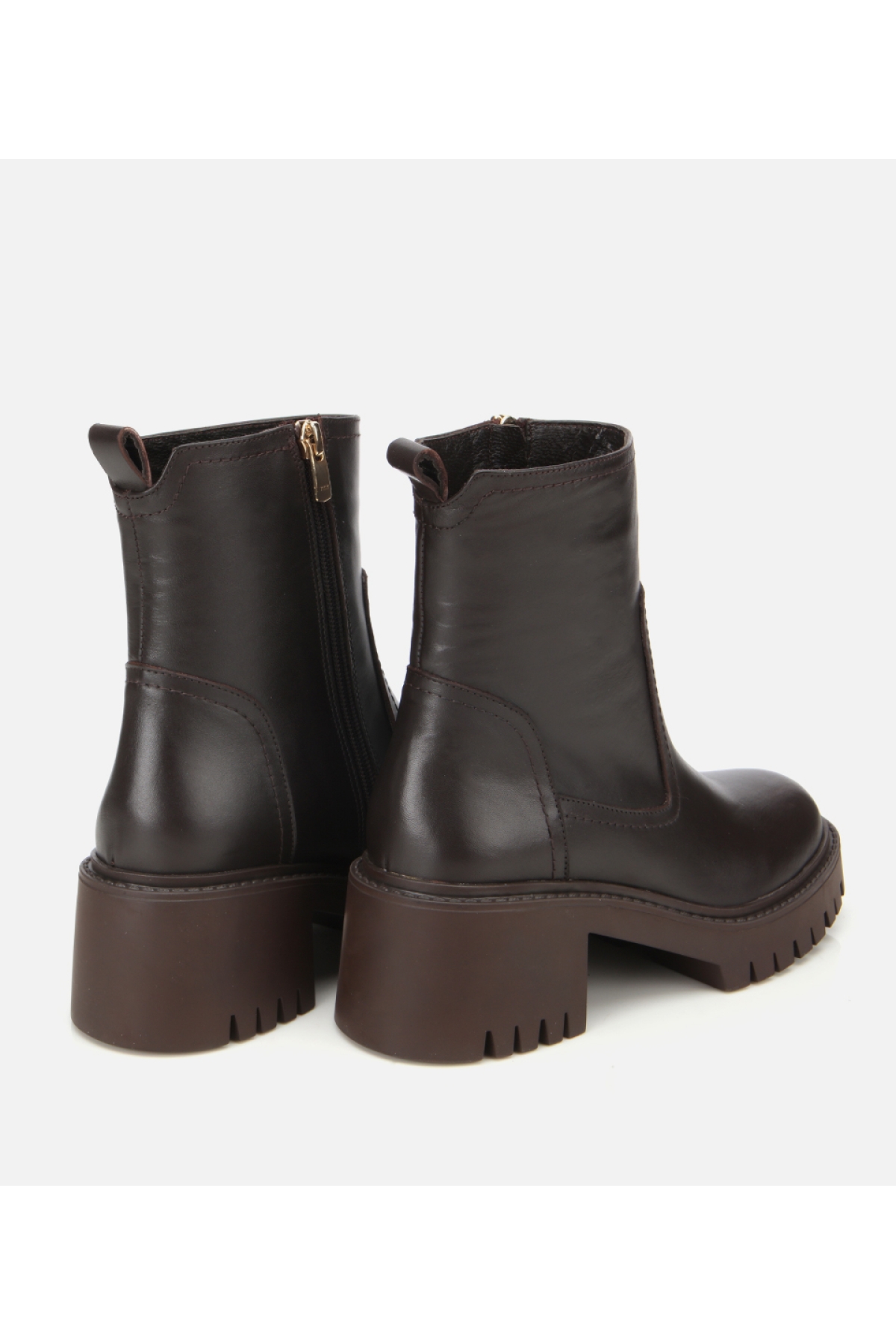 Kadın Deri Kahverengi Streç Bilekte Düz Bot - Görsel 4