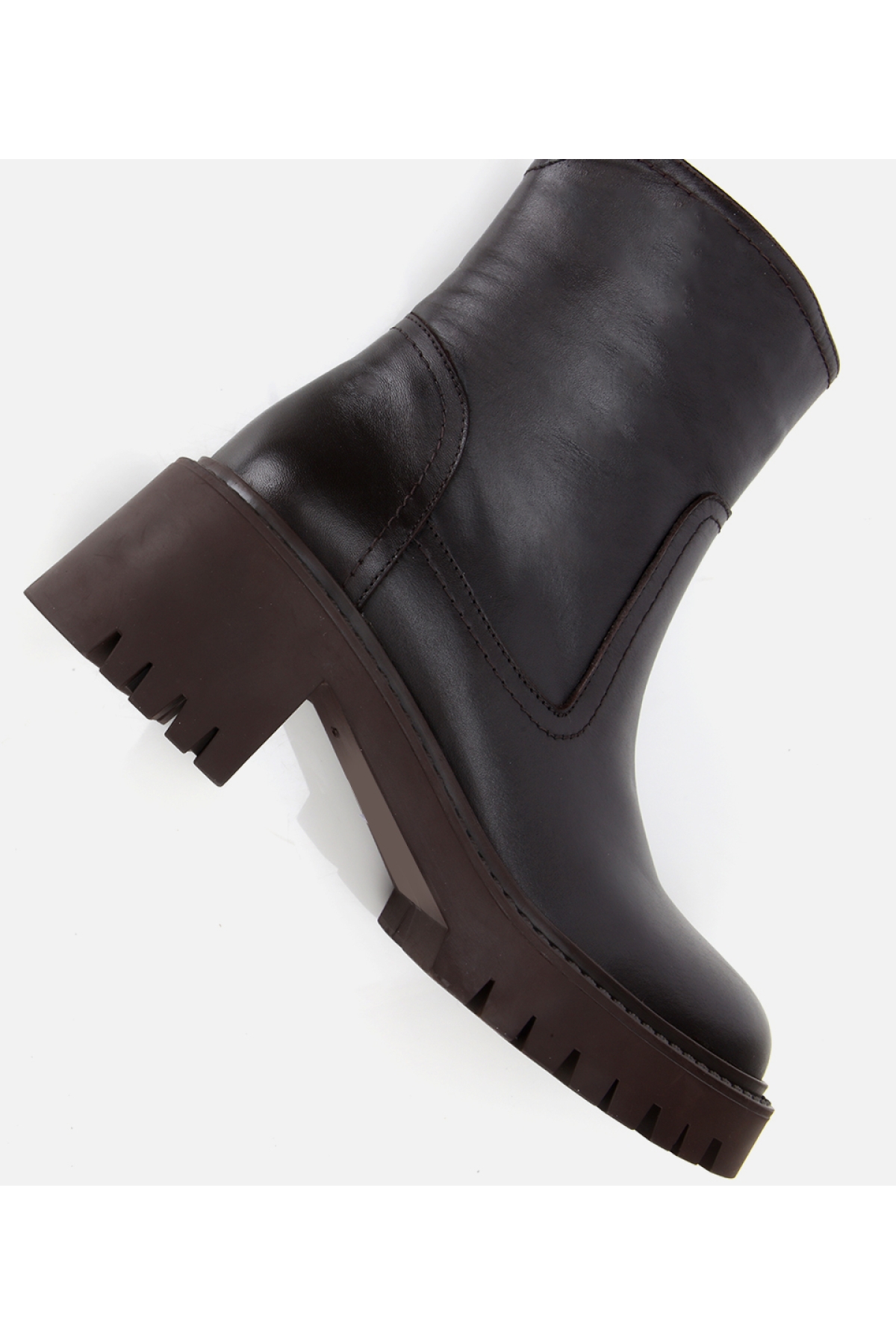 Kadın Deri Kahverengi Streç Bilekte Düz Bot - Görsel 6