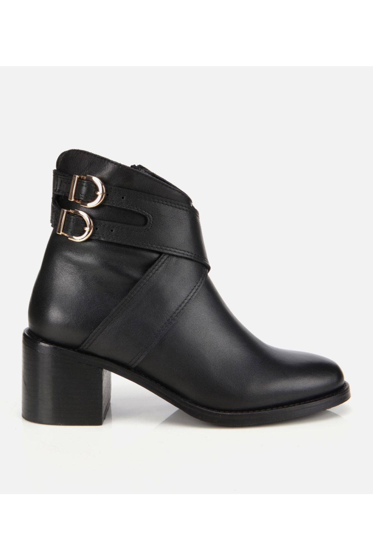 Hotiç Kadın Deri Siyah Tokalı Bilekte Düz Bot model görseli