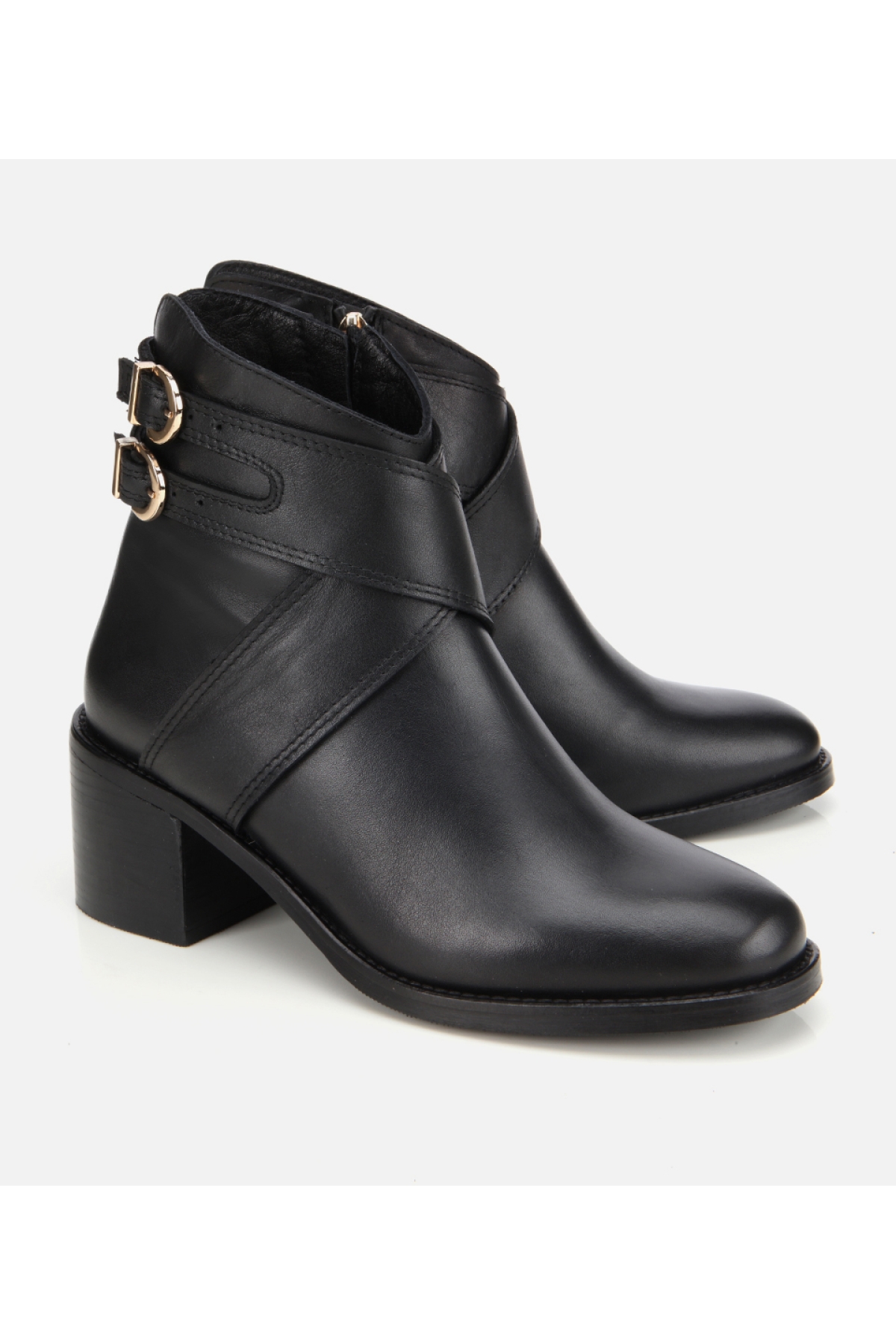 Kadın Deri Siyah Tokalı Bilekte Düz Bot - Görsel 2