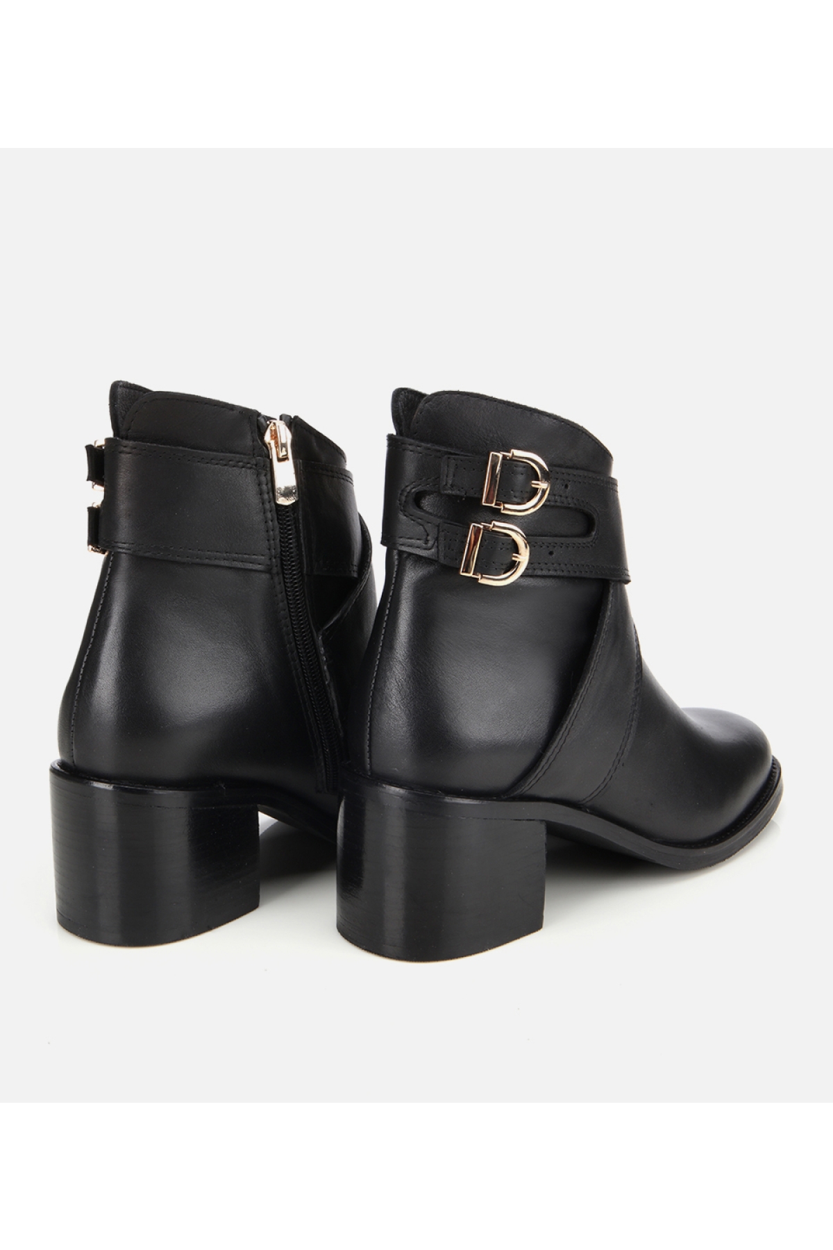 Kadın Deri Siyah Tokalı Bilekte Düz Bot - Görsel 4
