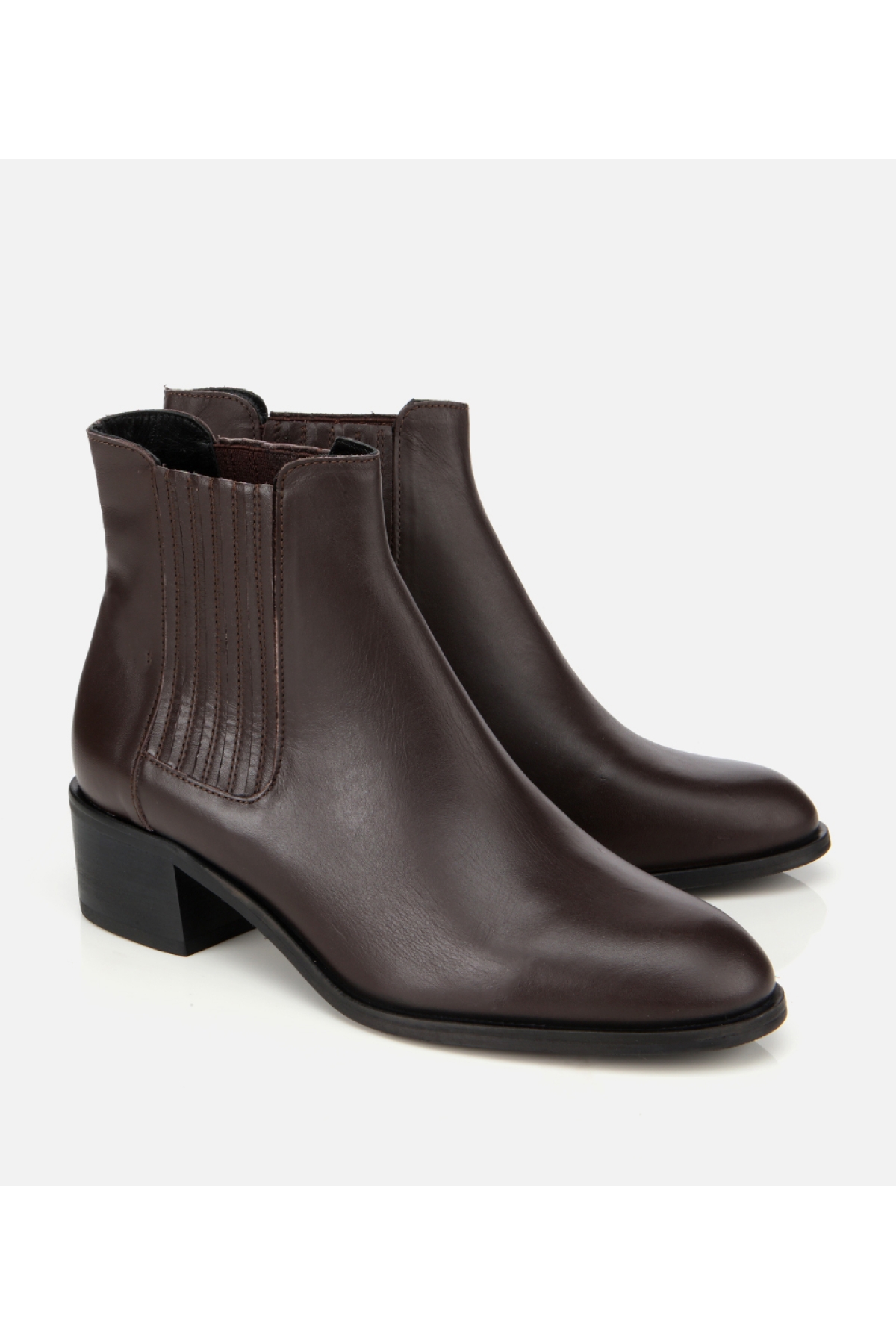 Kadın Deri Kahverengi Lastik Detaylı Bilekte Düz Bot - Görsel 2